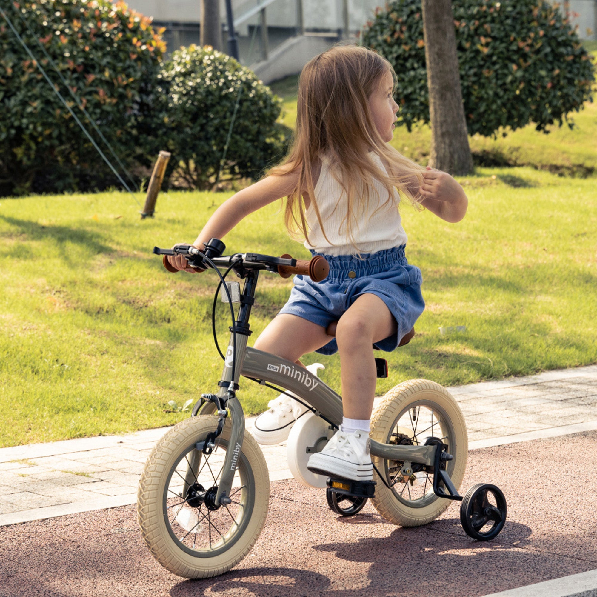 Qplay Miniby Kinderfiets 14 inch - 3 in 1 - loopfiets - Olive