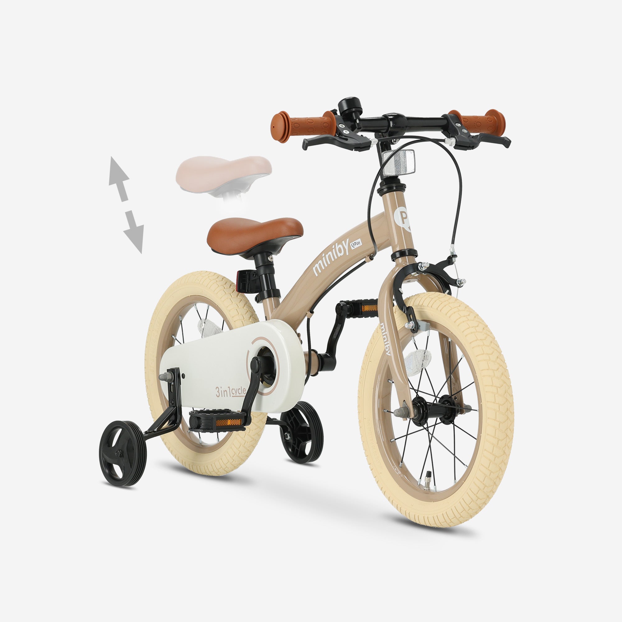 Vélo pour enfant Qplay Miniby 14 pouces - 3 en 1 - vélo sans pédales - Mocha