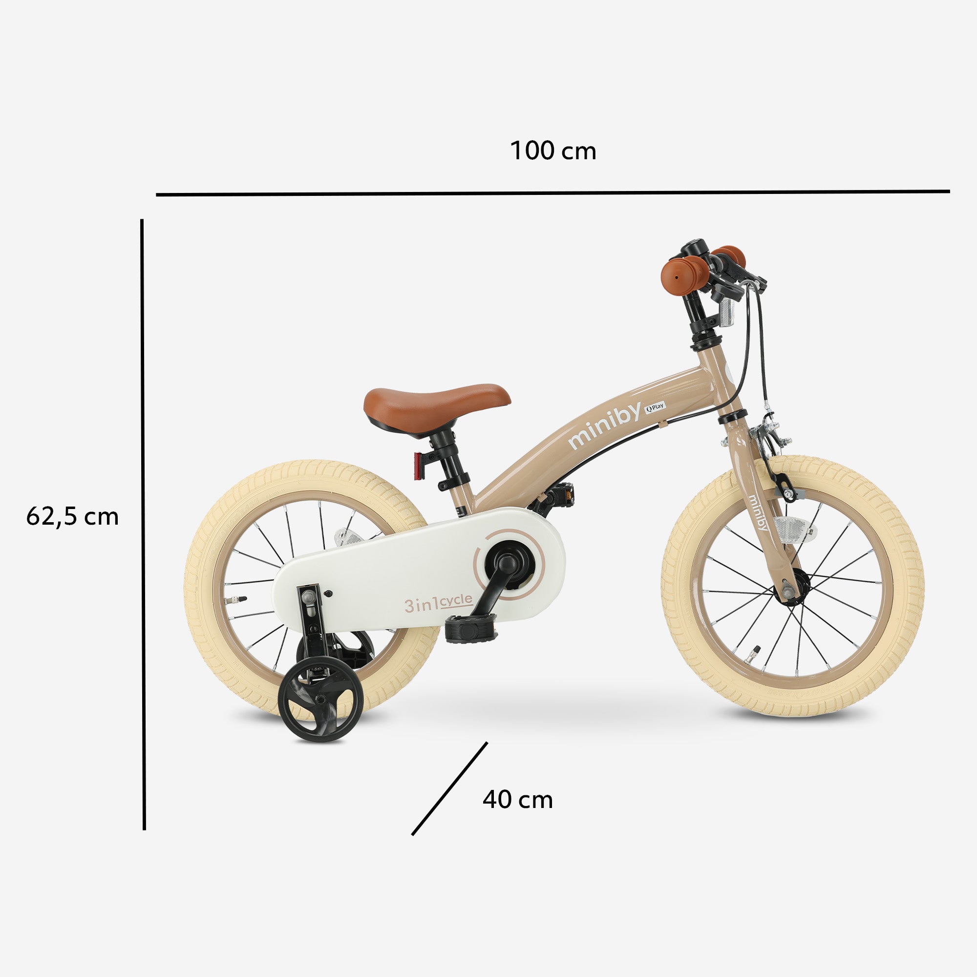Vélo pour enfant Qplay Miniby 14 pouces - 3 en 1 - vélo sans pédales - Mocha