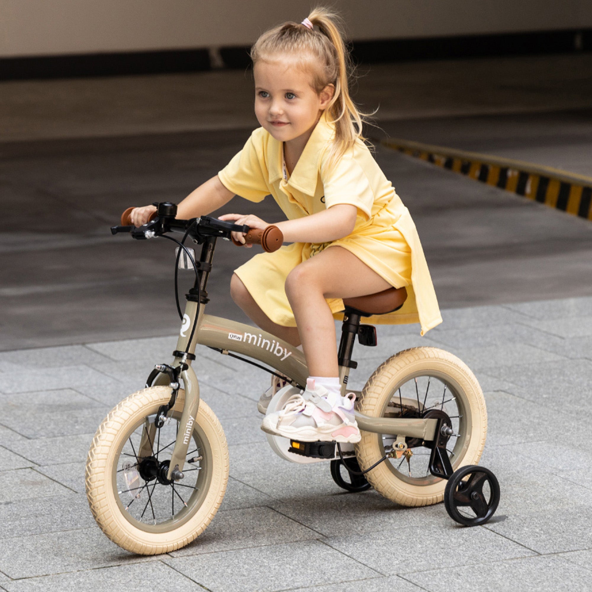 Qplay Miniby Kinderfiets 12 inch - 3 in 1 - loopfiets - Olive