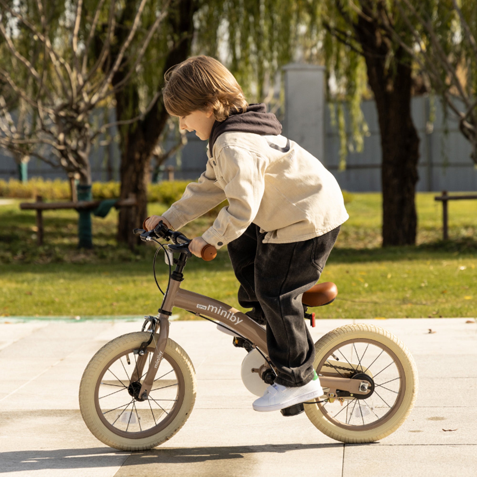 Qplay Miniby Kinderfiets 12 inch - 3 in 1 - loopfiets - Mocha