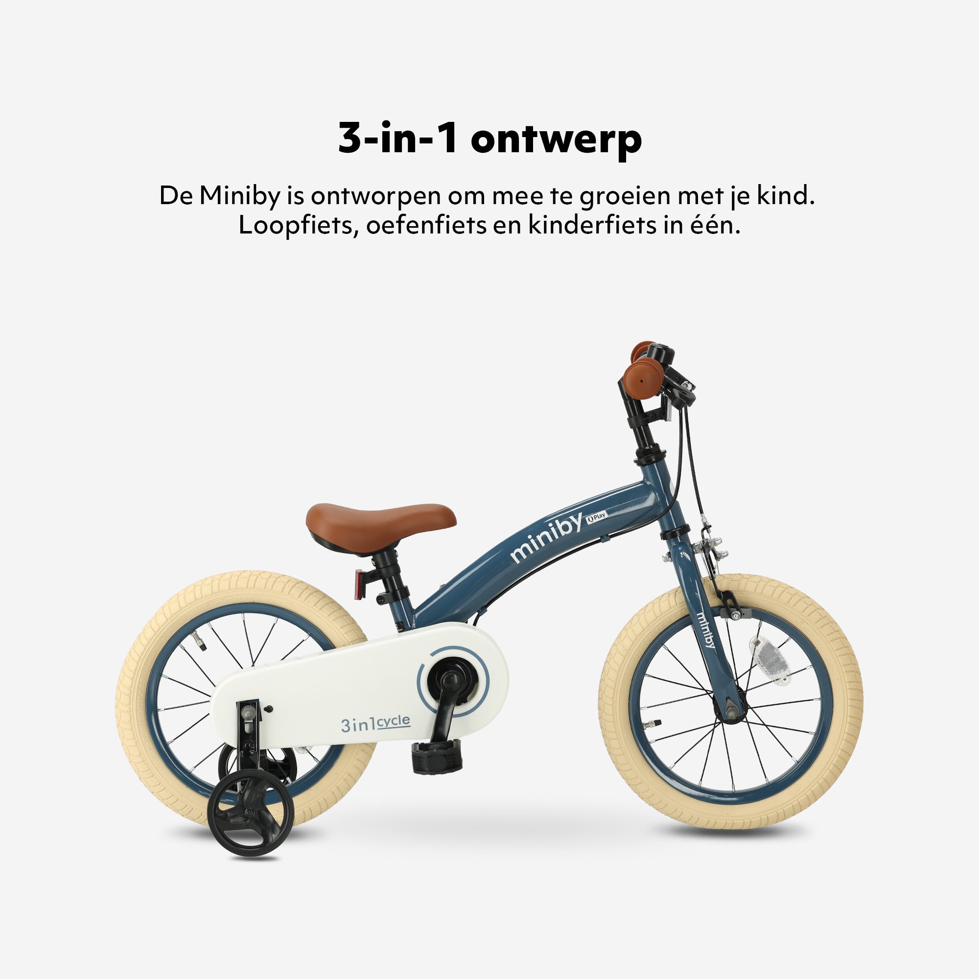 Qplay Miniby Kinderfiets 14 inch - 3 in 1 - loopfiets - Steel