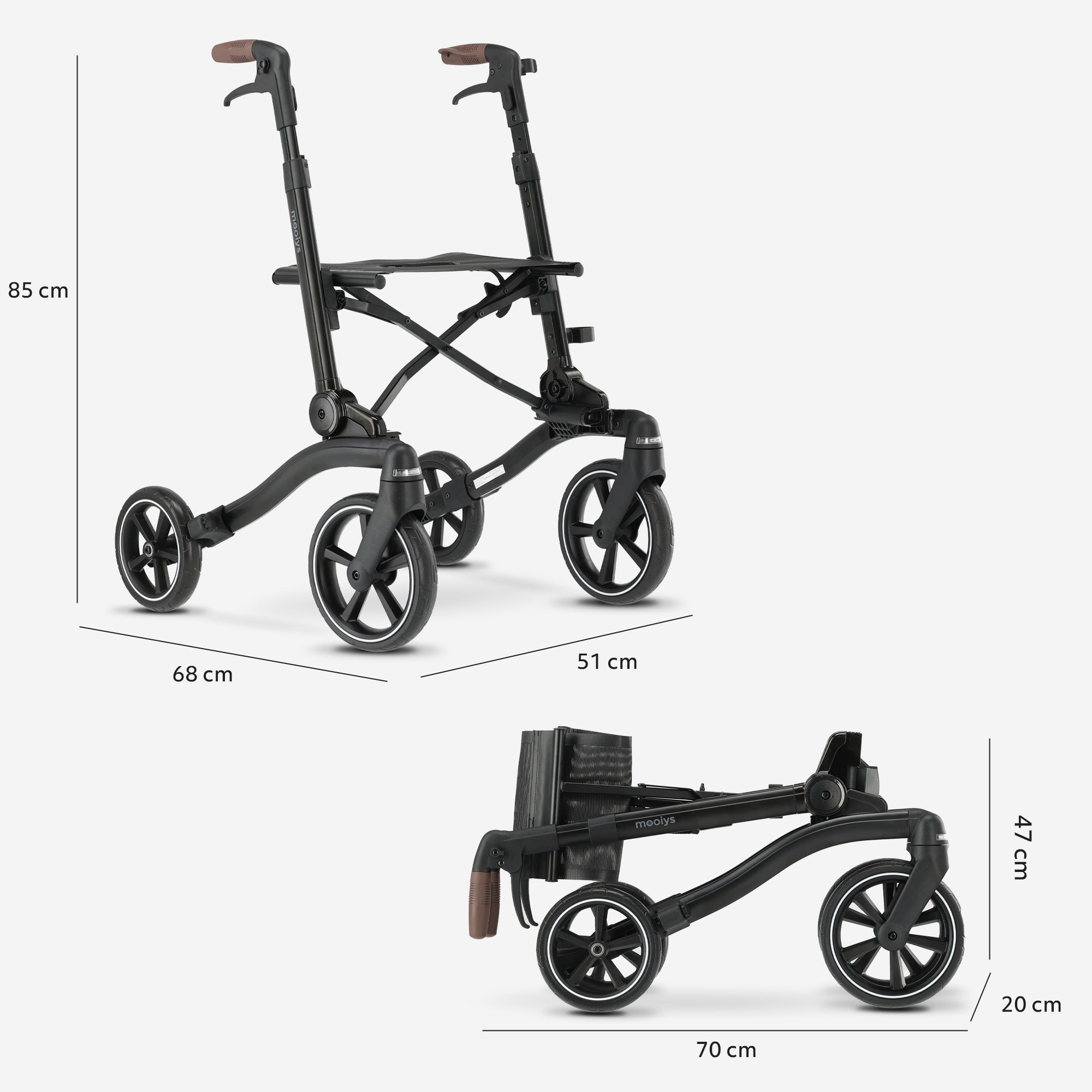 Mooiys Luxe Rollator - opvouwbaar - zitfunctie - Rugleuning inclusief wandelstok en houder - Zwart