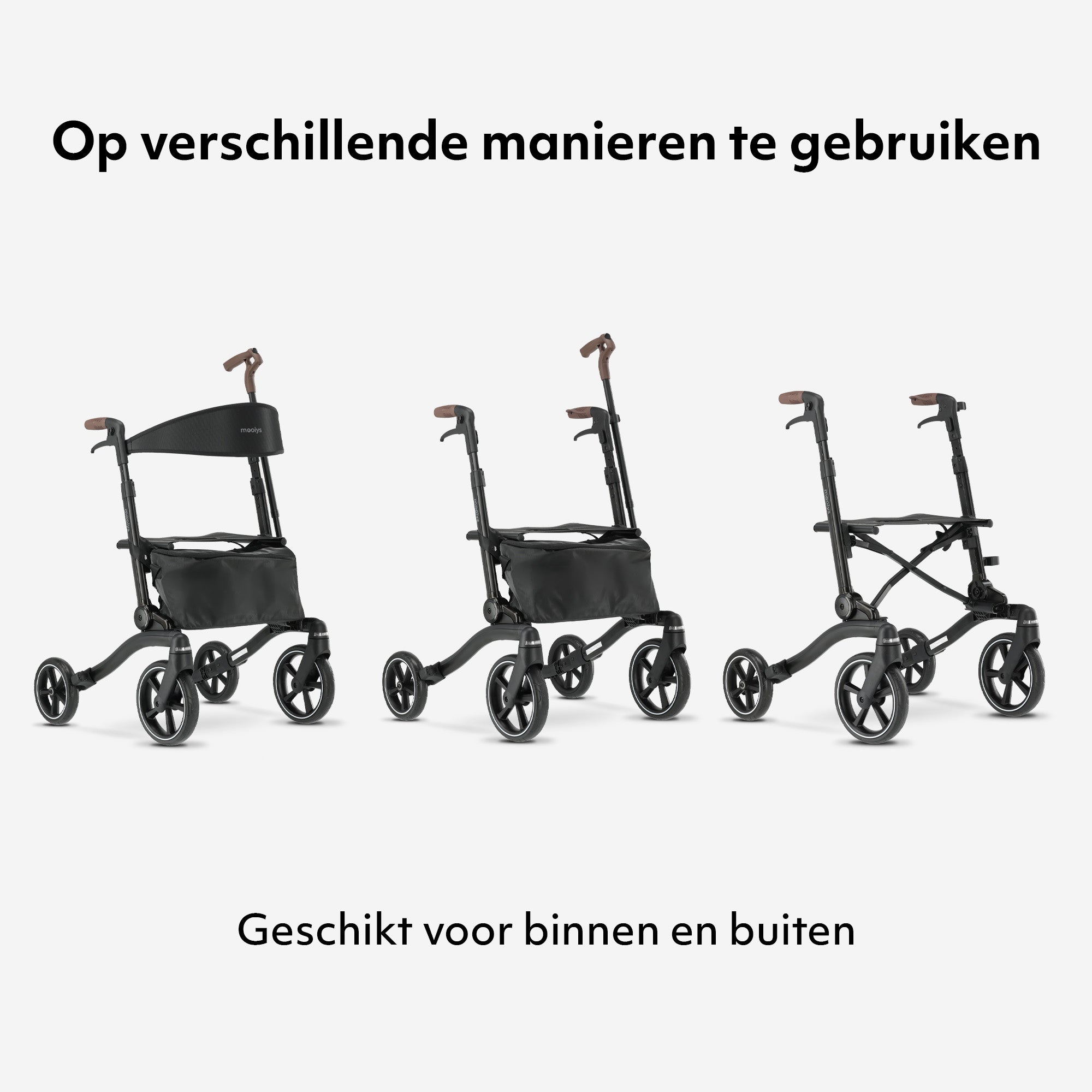 Mooiys Luxe Rollator - opvouwbaar - zitfunctie - Rugleuning inclusief wandelstok en houder - Zwart