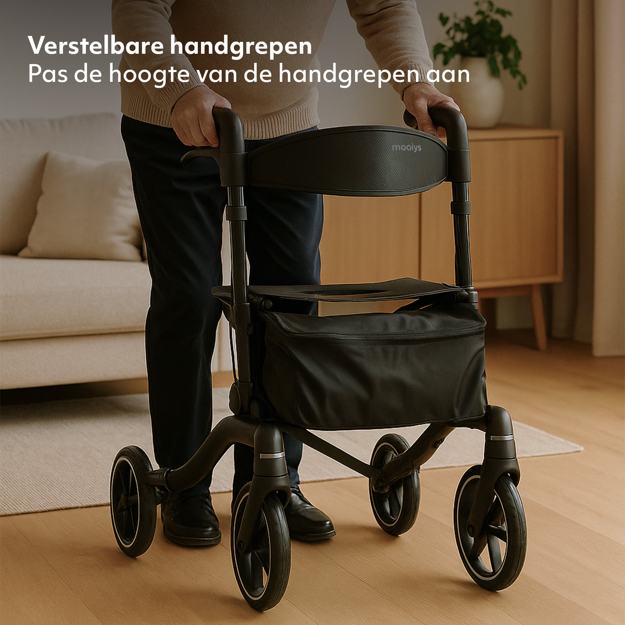 Mooiys Luxe Rollator - opvouwbaar - zitfunctie - Rugleuning inclusief wandelstok en houder - Zwart