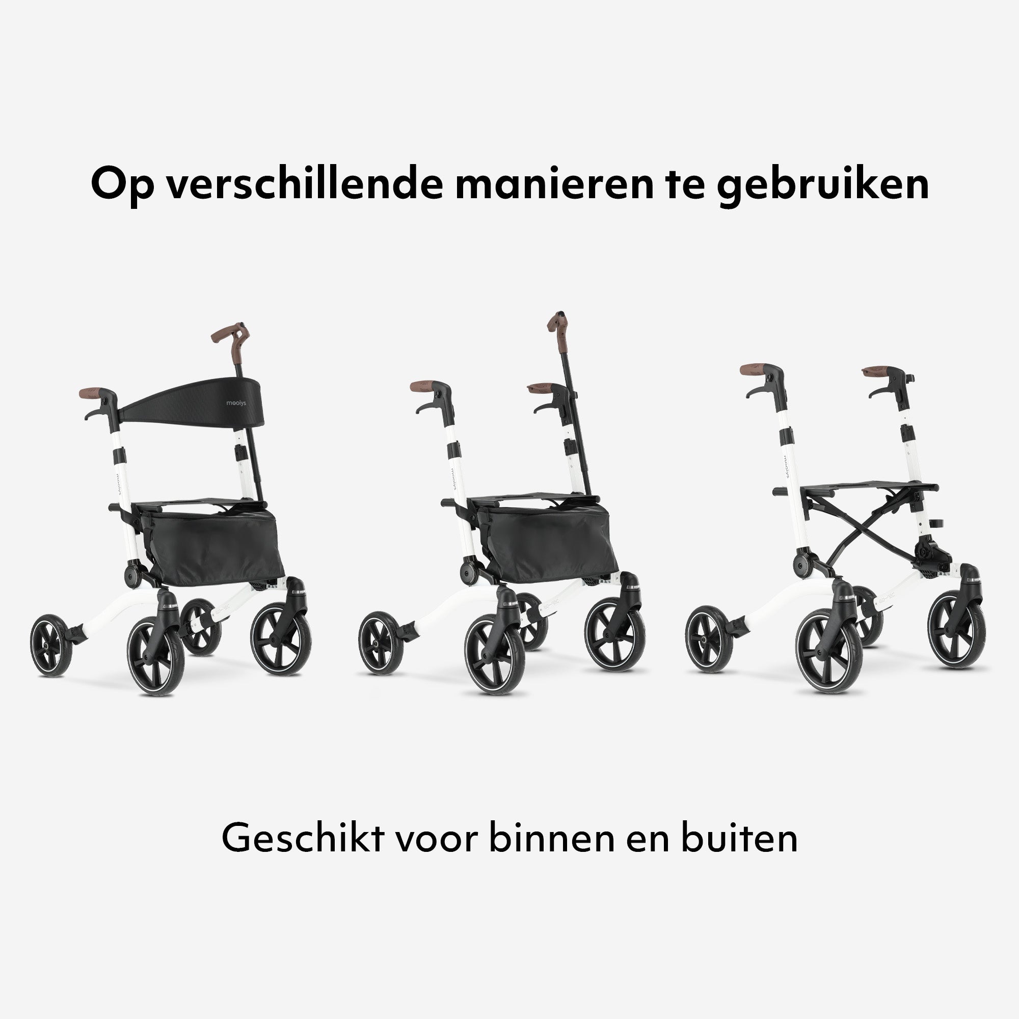 Mooiys Luxe Rollator - opvouwbaar - zitfunctie - voor binnen en buiten - Rugleuning inclusief wandelstok en houder - Wit