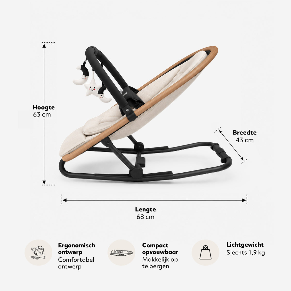 Deryan Rocker Luxe 2-in-1 Wipstoel - Cream