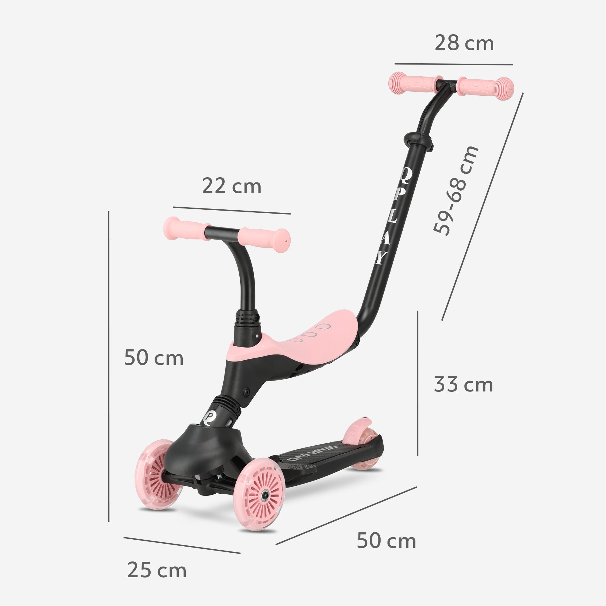 Qplay Sema Evo Kinderstep - 6-in-1 step - LED wielen - Roze
