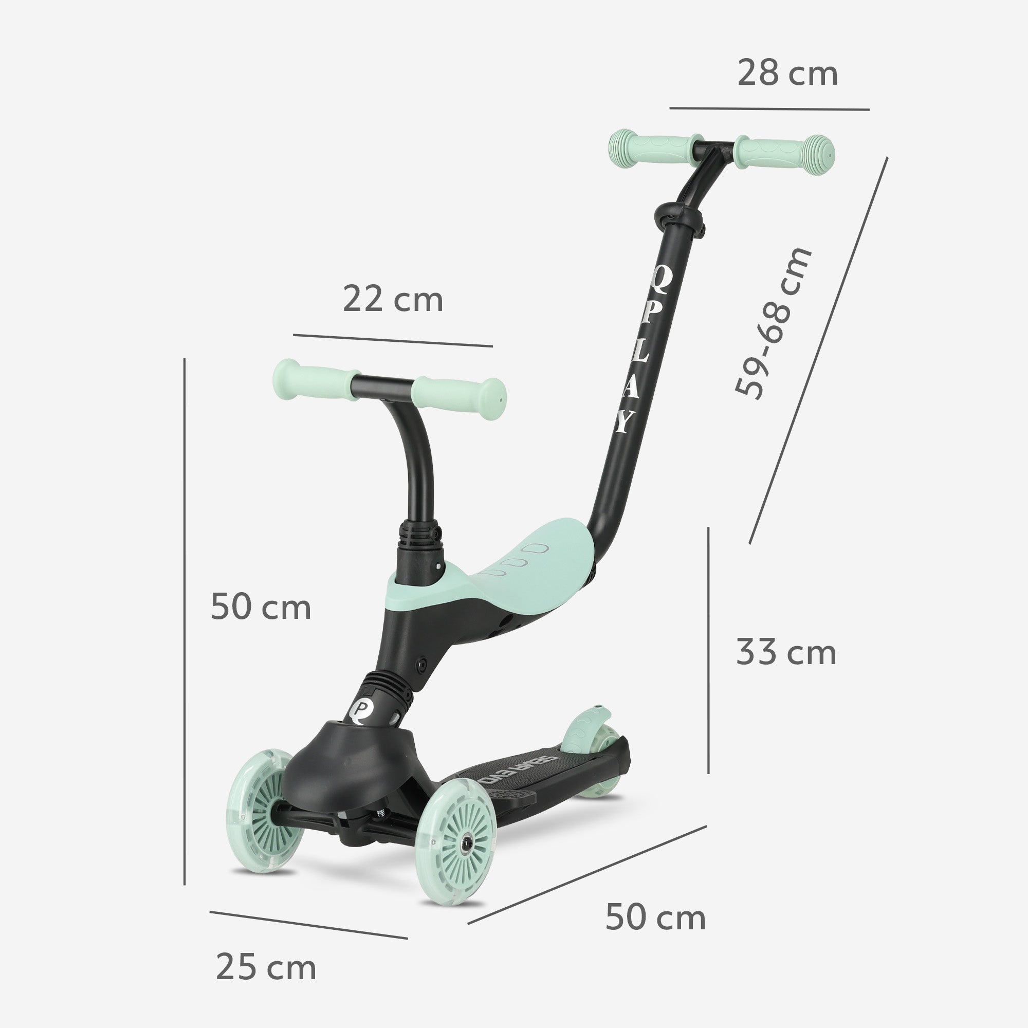 Qplay Sema Evo Kinderstep - 6-in-1 step - LED wielen - Mint Groen