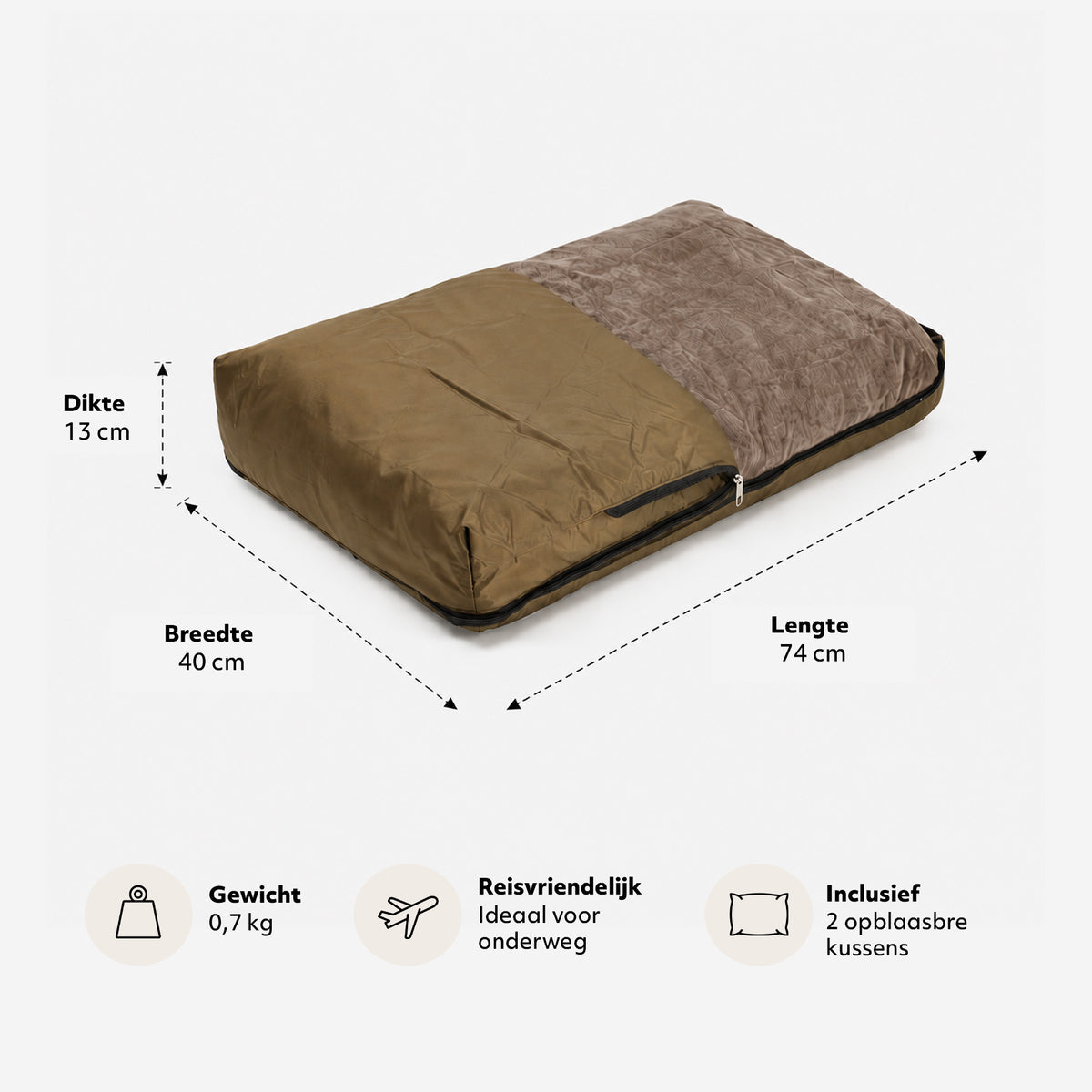 DERYAN AirTraveller Lit d'avion - Coussin de voyage avec matelas - compact et plié - Marron