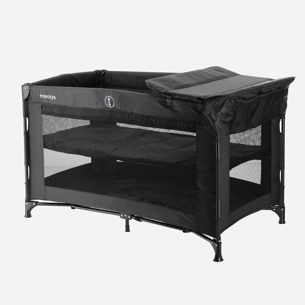 Mooiys Campingbed met Verschoonblad en Bodemverhoger - 120x60cm - Zwart