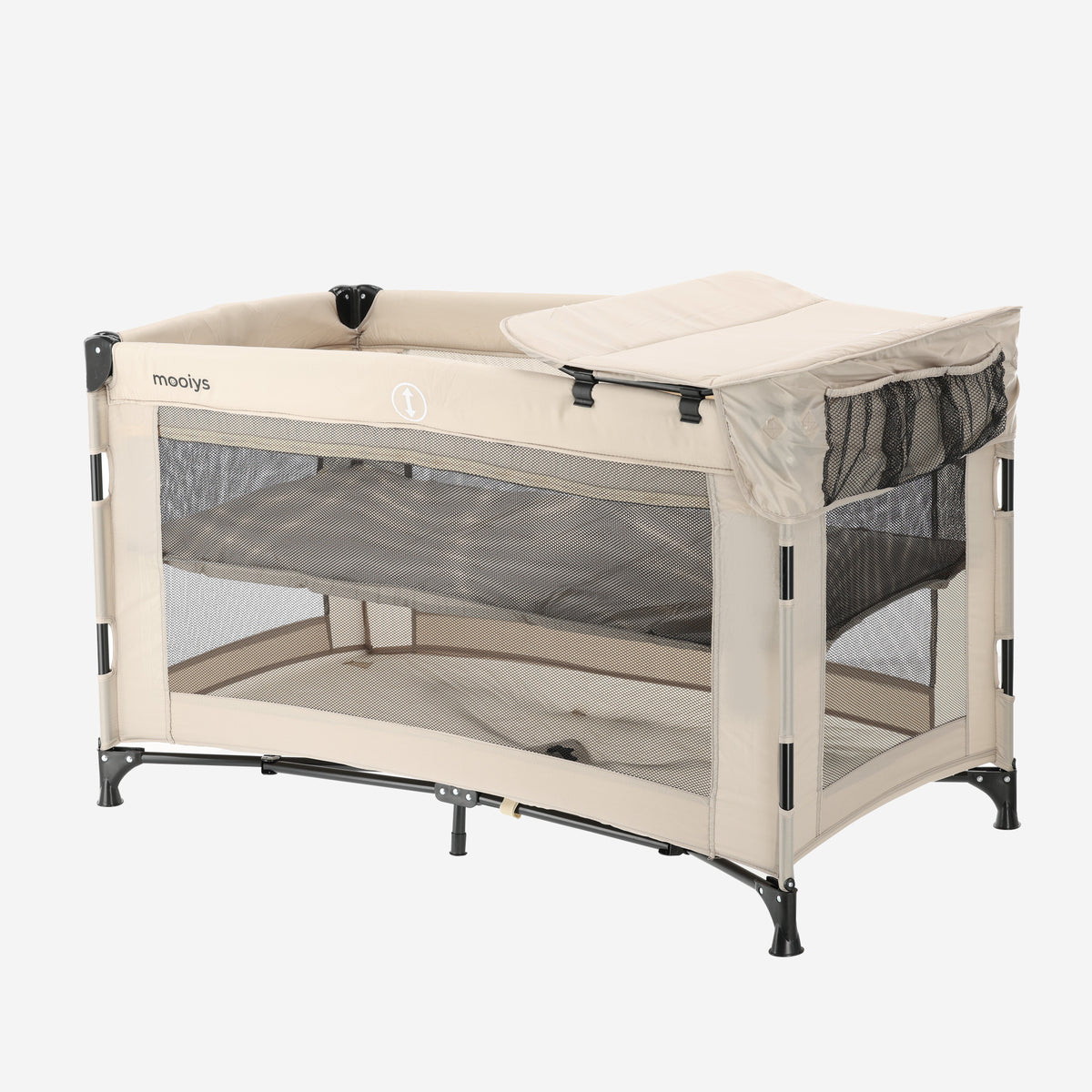 Mooiys Campingbed met Verschoonblad en Bodemverhoger - 120x60cm - Cream