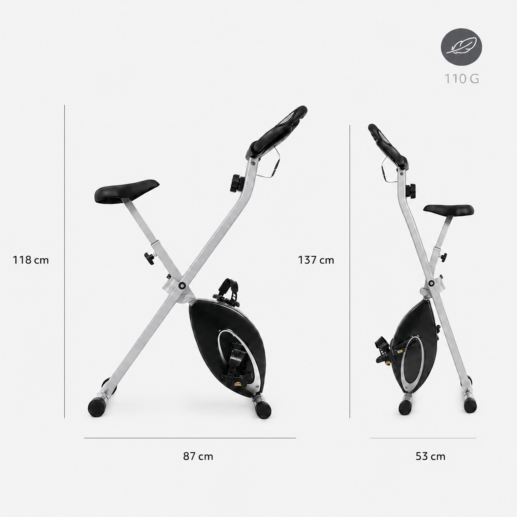 Ultrasport F-Bike Opvouwbare Hometrainer – 8 Weerstandsniveaus – LCD-Display – Hartslagmeting – Zwart/Zilver