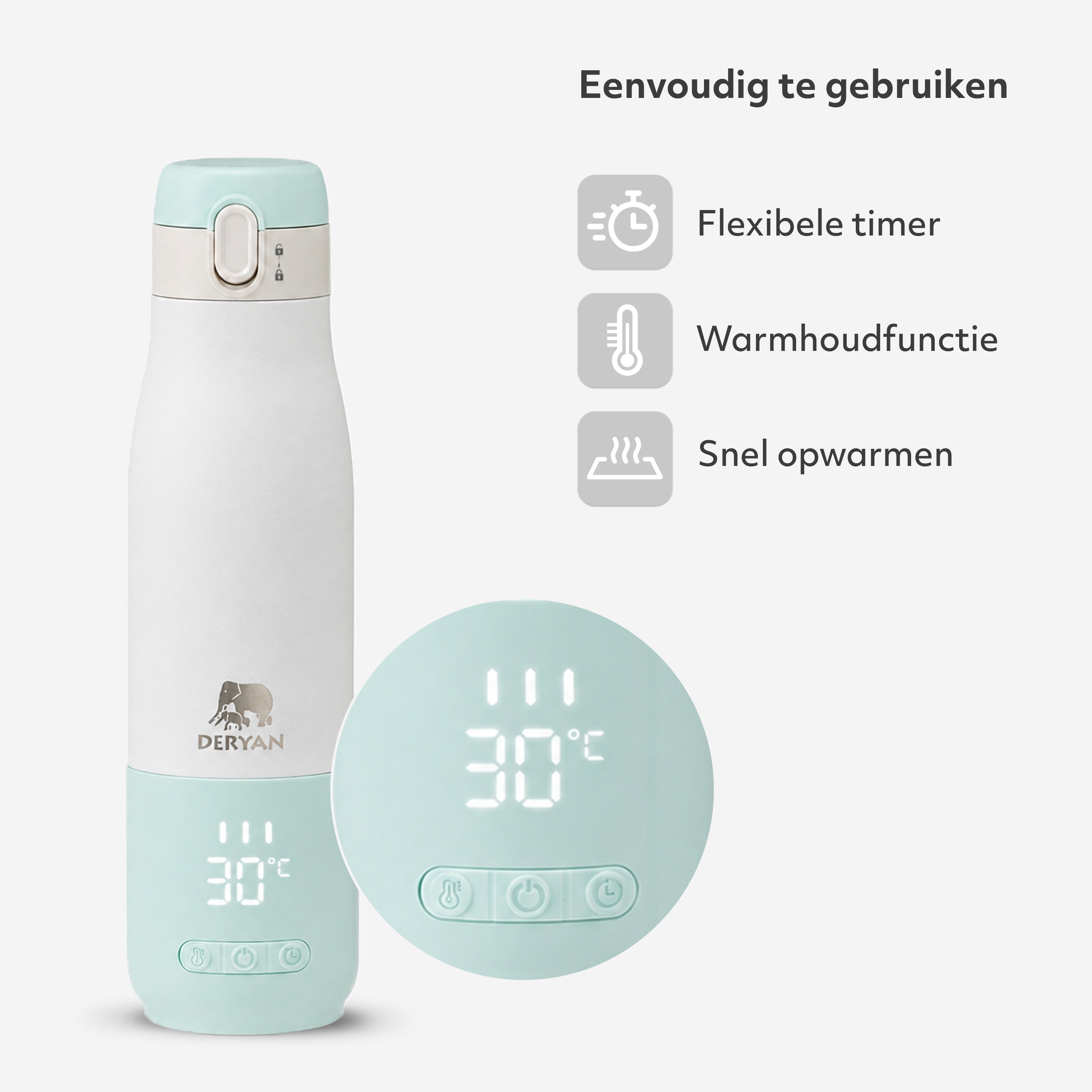Draagbare Elektrische Flesverwarmer - Draadloos - Mint