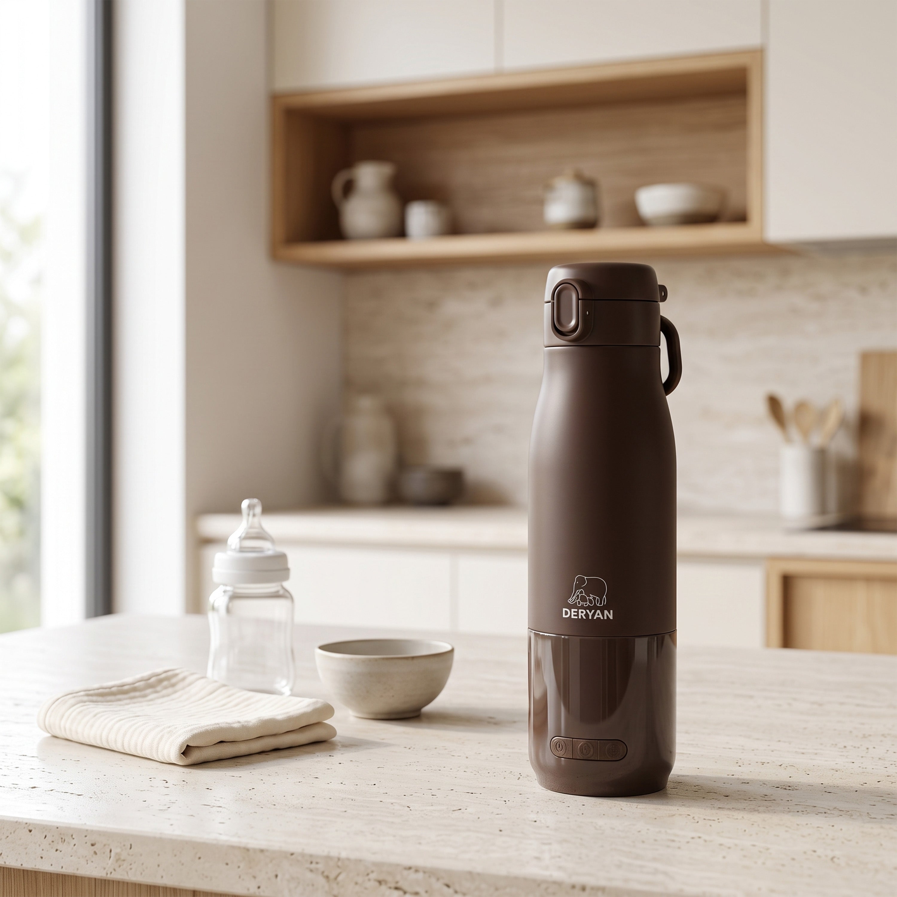 Draagbare Elektrische Flessenwarmer - Draadloos - Bruin