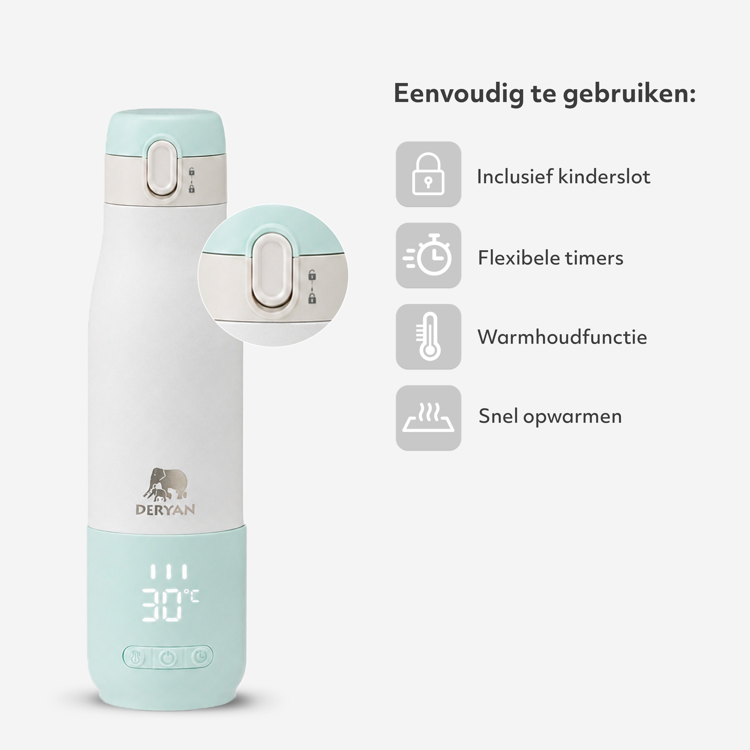 Draagbare Elektrische Flesverwarmer - Draadloos - Mint