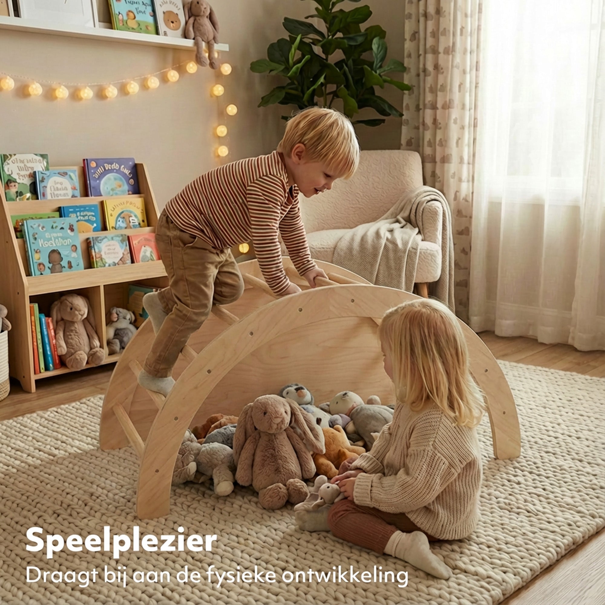 Deryan Multifunctionele Klimboog - 5 in 1 model - Speelboog - Klimrek - Speeltoestel - Inclusief Kussen - Tekentafel - Hout