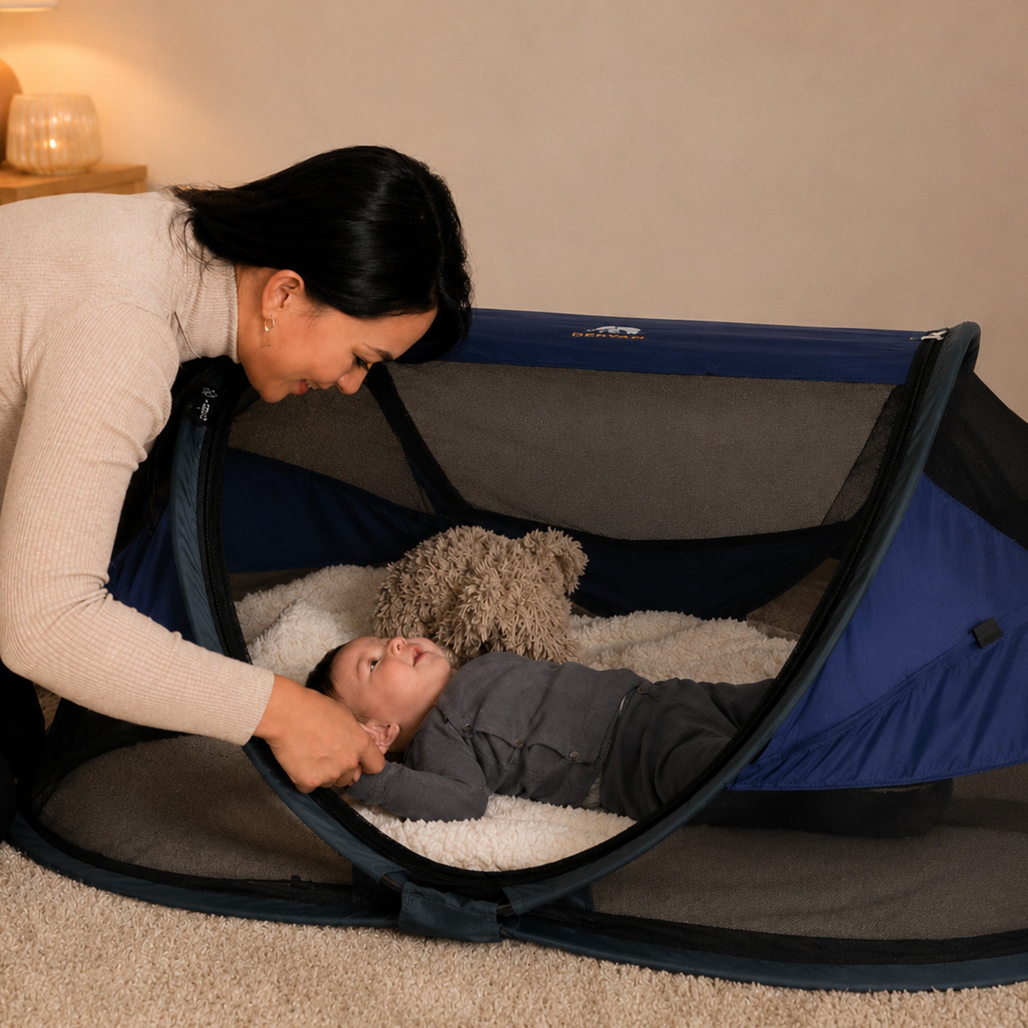 DERYAN Baby Luxe Campingbedje – Inclusief zelfopblaasbare matras - Navy