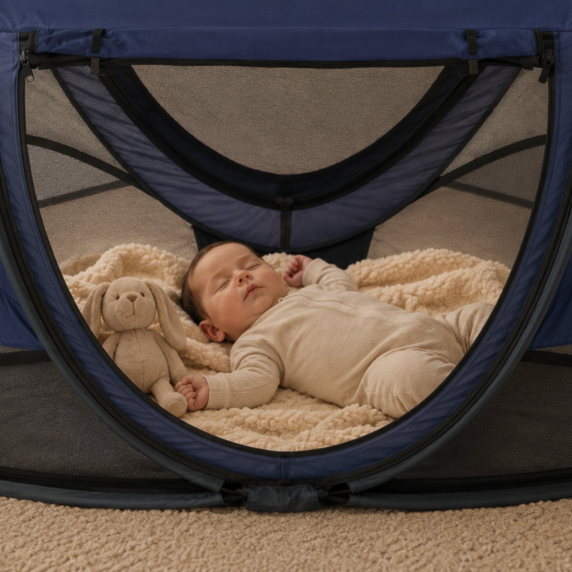 DERYAN Baby Luxe Campingbedje – Inclusief zelfopblaasbare matras - Navy