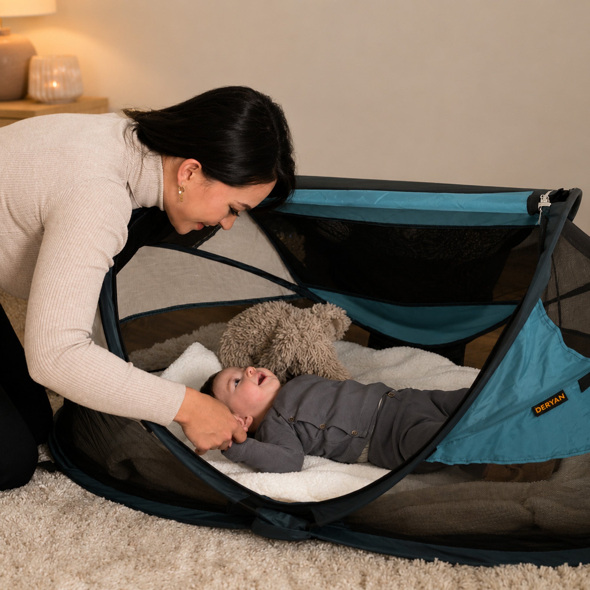 DERYAN Baby Luxe Campingbedje – Inclusief zelfopblaasbare matras - Ocean