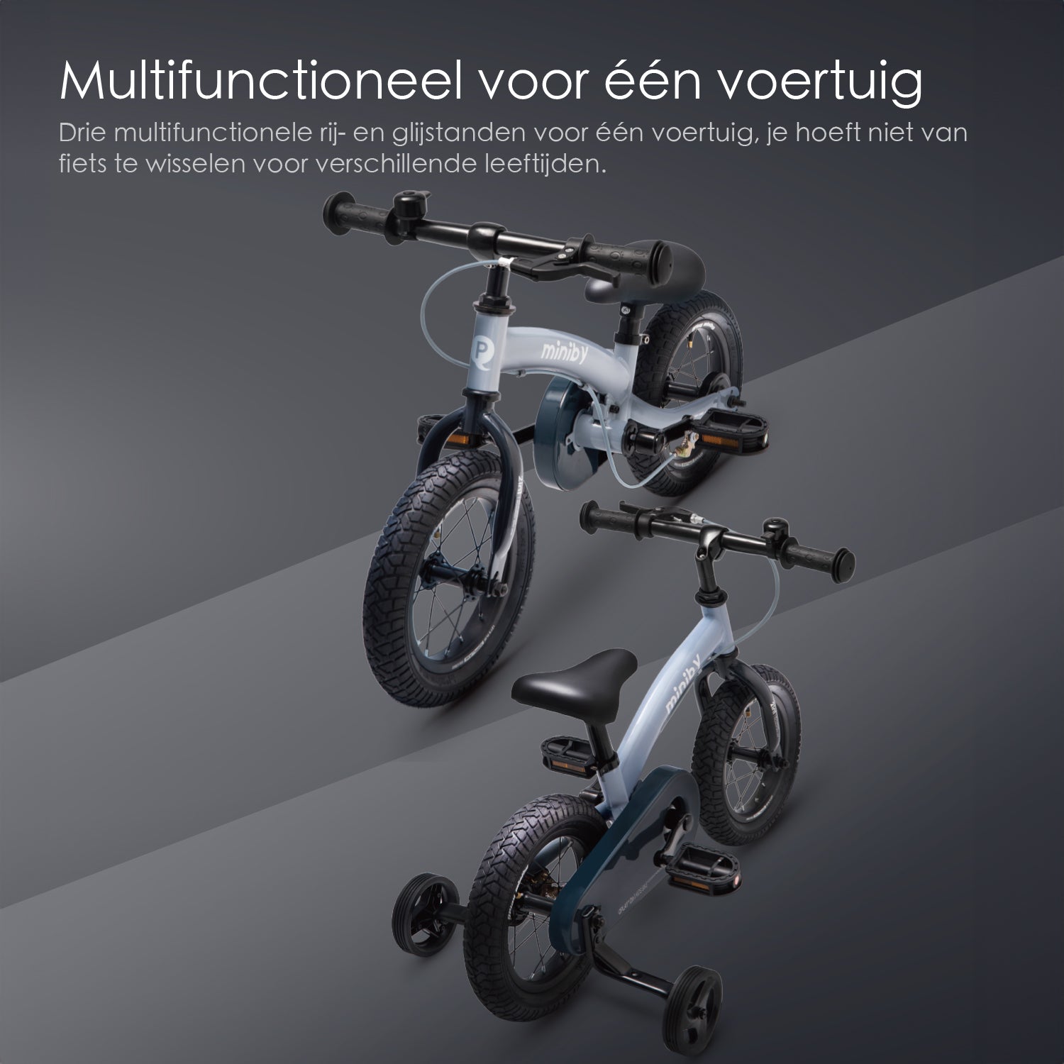 Qplay Miniby Kids bike 14 inch - 3 in 1 - balance bike - Gray