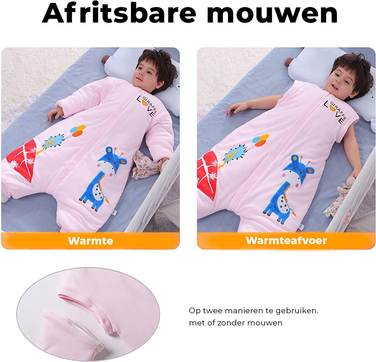 Mooiys Baby Winterslaapzak met Afritsbare Mouw - 75 cm - Roze - Giraf