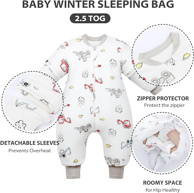 <tc>Mooiys</tc> Baby Winter Sleeping Bag with Detachable Sleeve - White - Vehicles