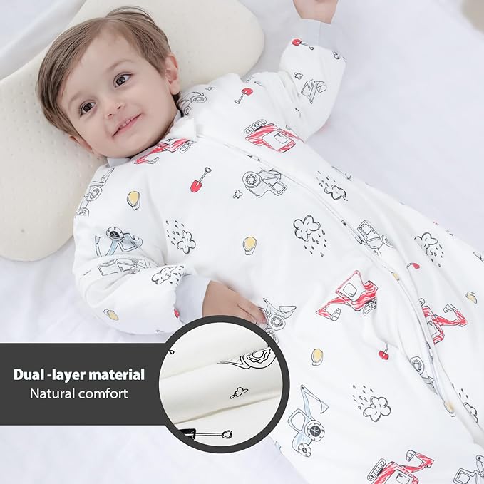 <tc>Mooiys</tc> Baby Winter Sleeping Bag with Detachable Sleeve - White - Vehicles