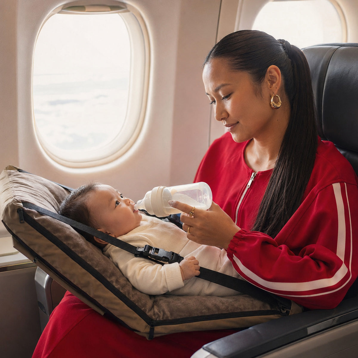 DERYAN AirTraveller Lit d'avion - Coussin de voyage avec matelas - compact et plié - Marron