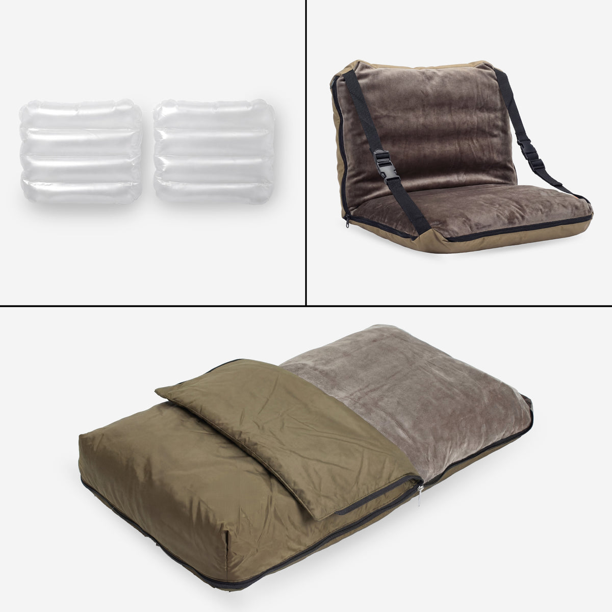 DERYAN AirTraveller Lit d'avion - Coussin de voyage avec matelas - compact et plié - Marron