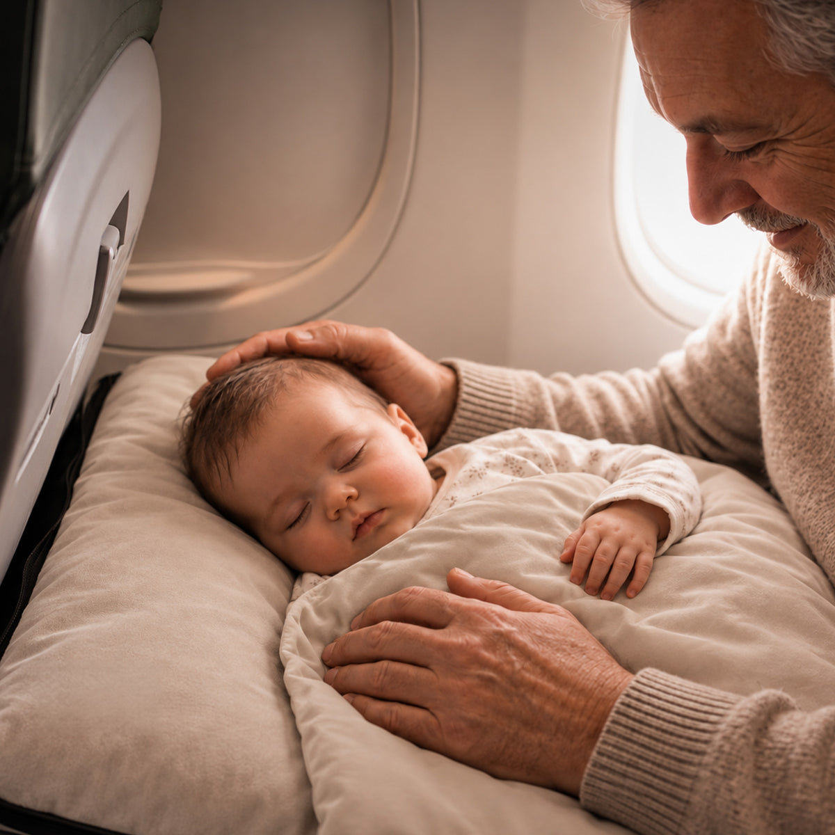 DERYAN AirTraveller Vliegtuigbedje - Reiskussen met matras - compact opgevouwen - Cream