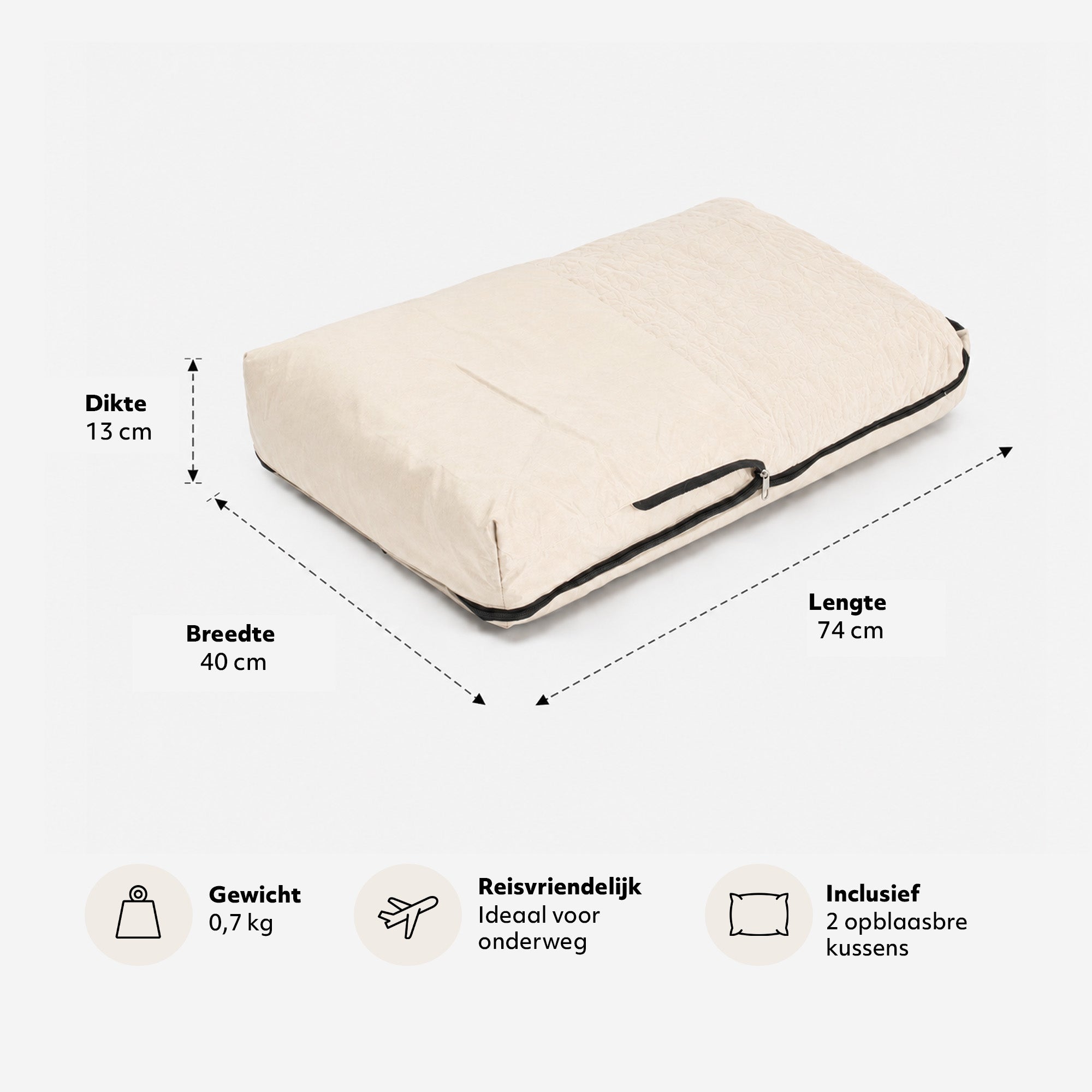 DERYAN AirTraveller Lit d'avion - Coussin de voyage avec matelas - compact et plié - Crème