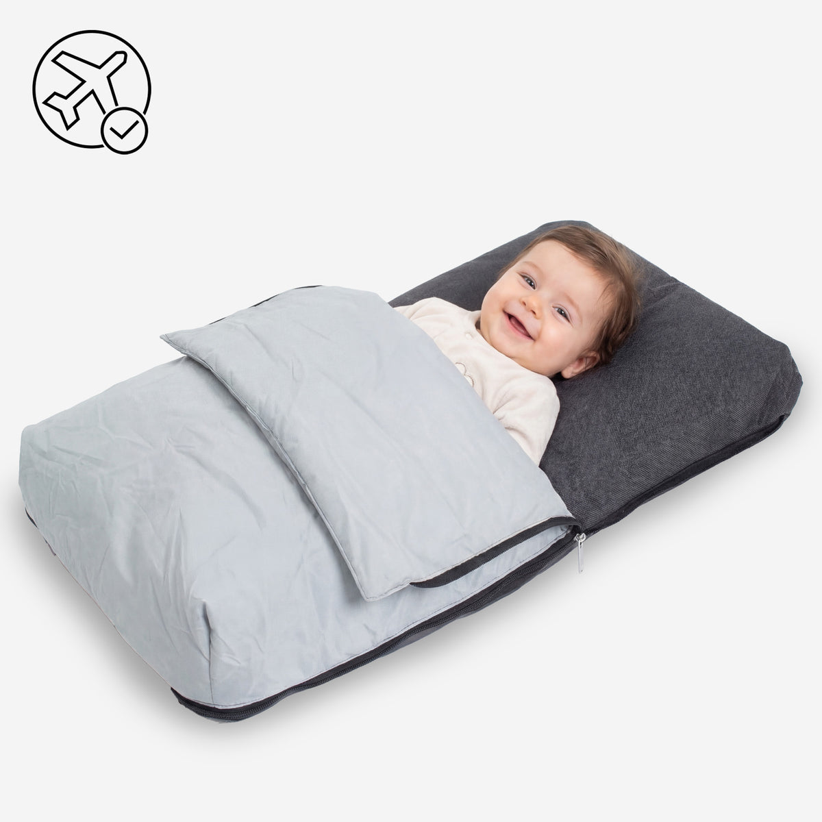 DERYAN AirTraveller Vliegtuigbedje - Reiskussen met matras - compact opgevouwen