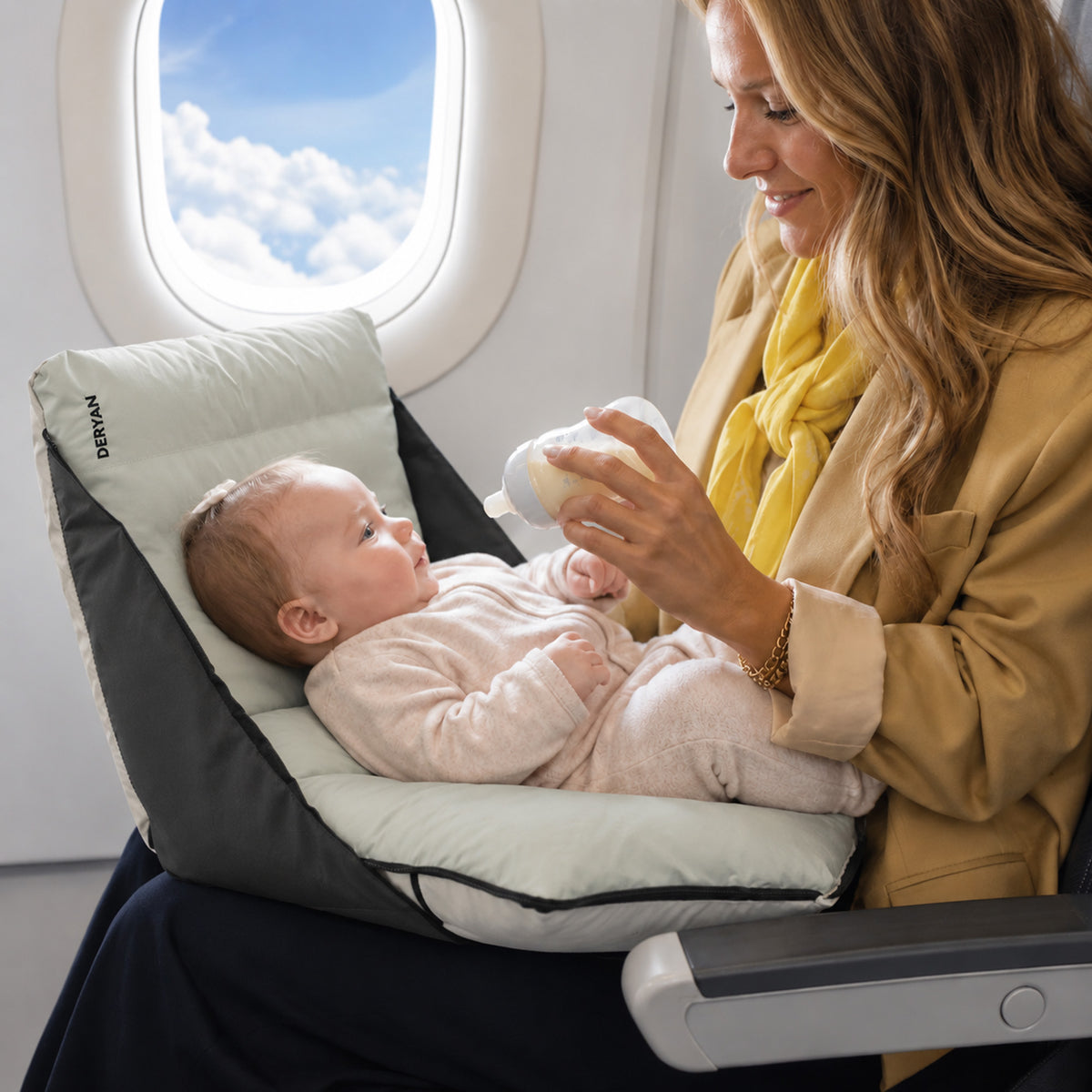 DERYAN AirTraveller Vliegtuigbedje - Reiskussen met matras - compact opgevouwen
