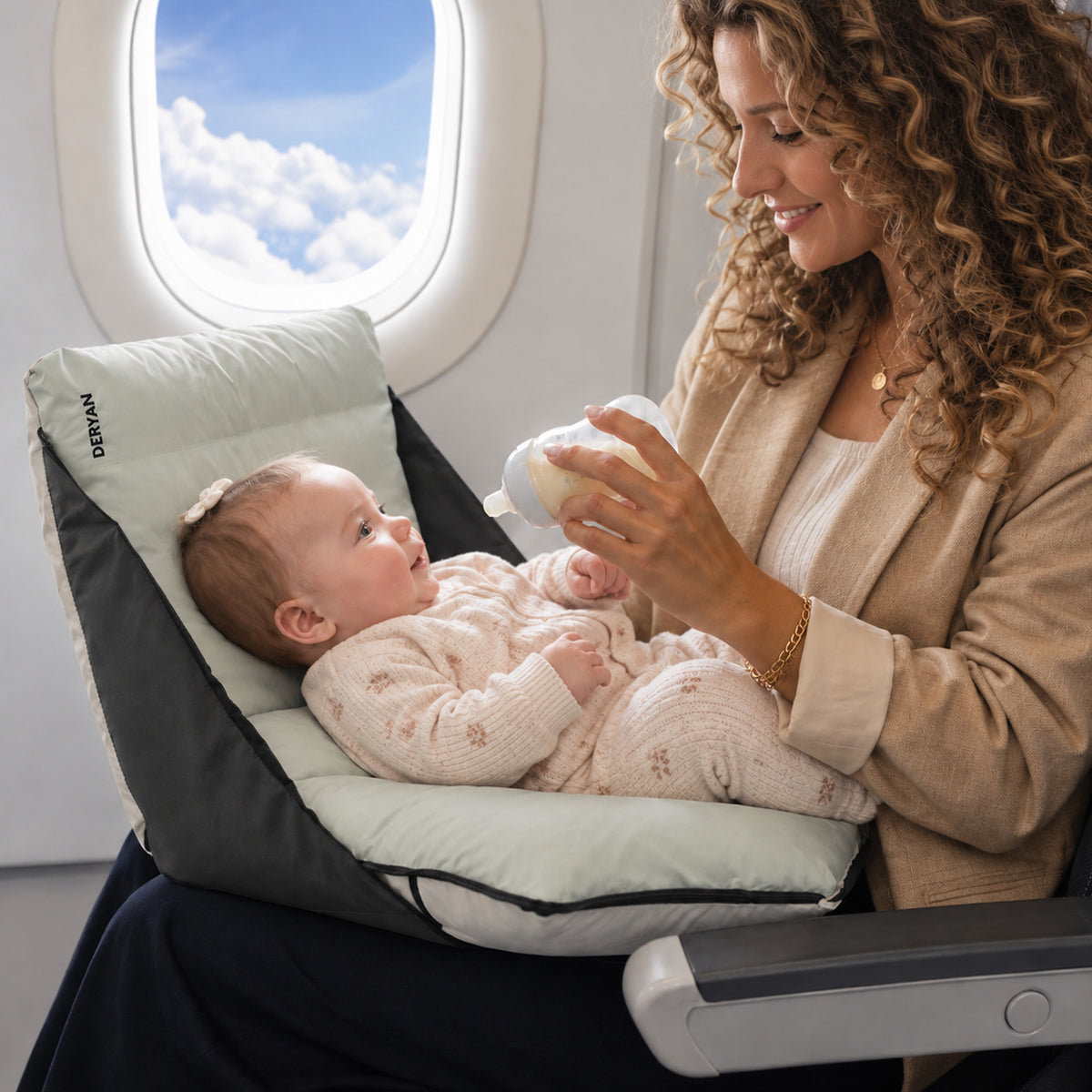 DERYAN AirTraveller Airplane cot - Reisekissen mit Matratze - kompakt zusammengefaltet