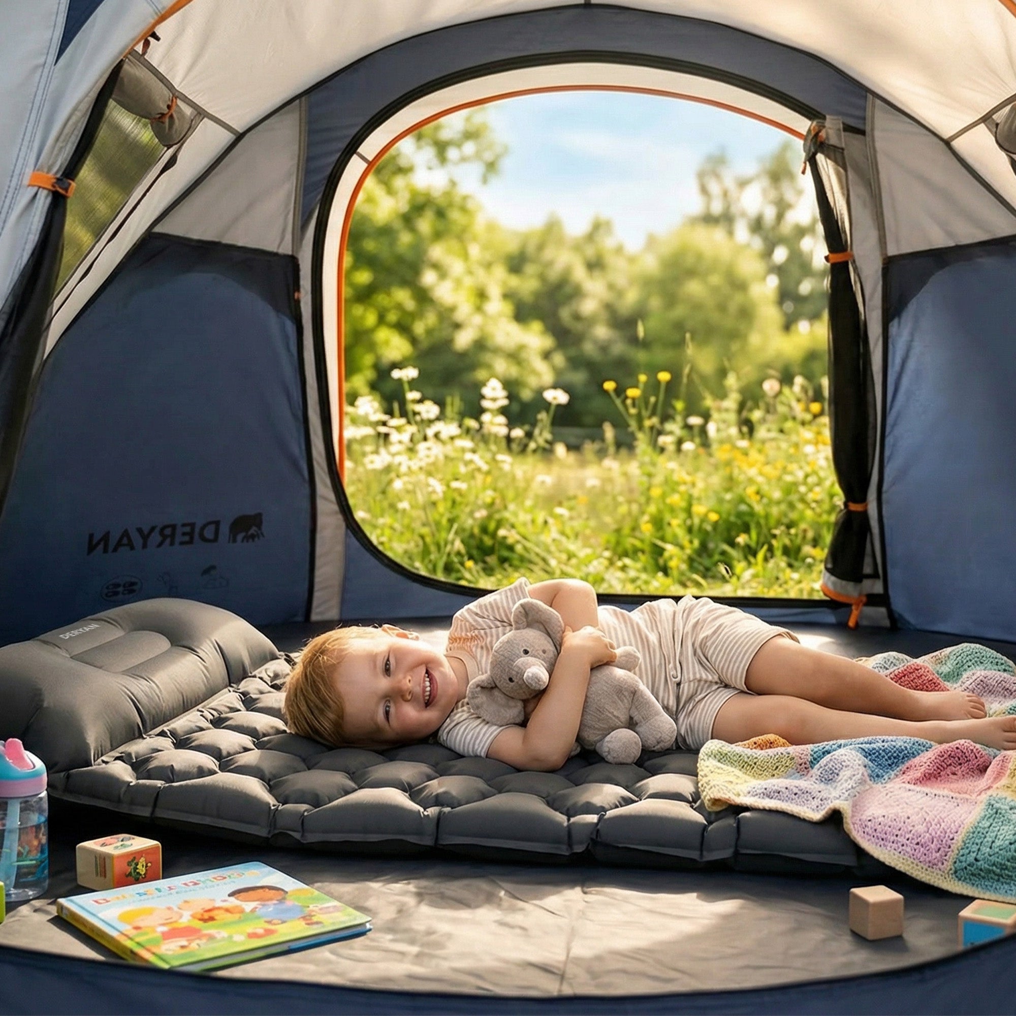 Deryan Air Bed - Zelfopblazend met ingebouwde Pomp - Luchtbed Kamperen - Inclusief tas - grijs