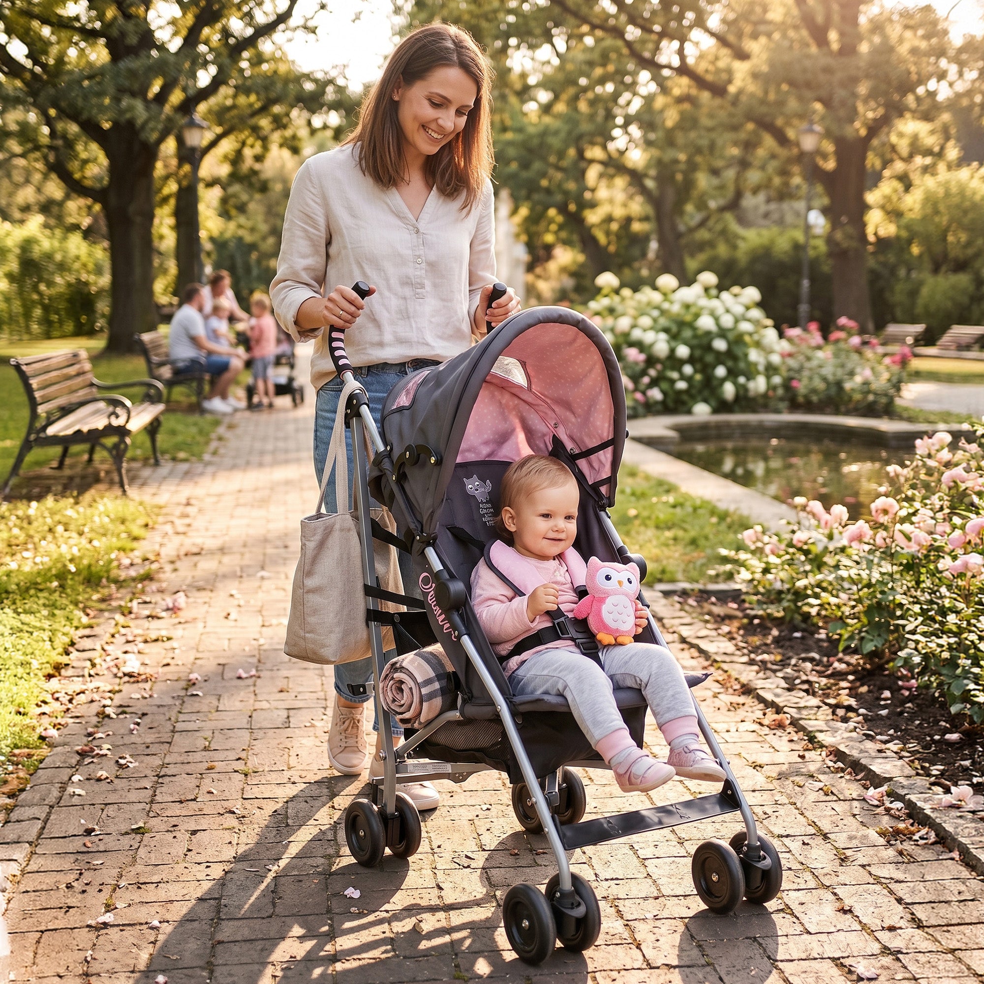 Asalvo Buggy - Paraplu Buggy - Compact Inklapbaar - Grijs/Roze