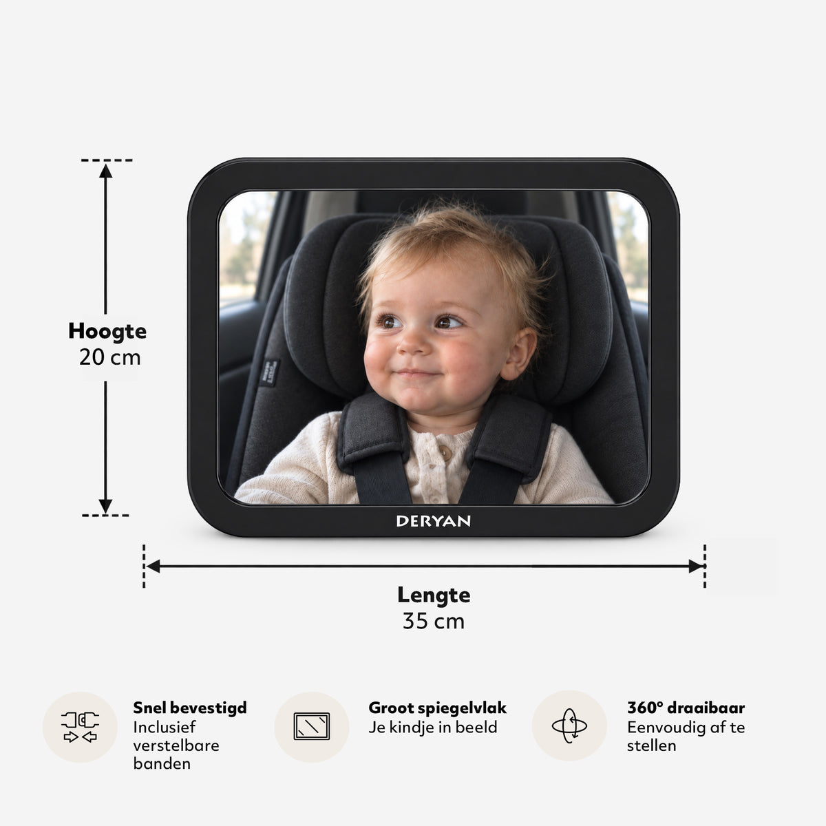 Deryan Luxury XL Car Mirror Baby Adjustable - Kinderspiegel Auto - Rücksitzspiegel Baby