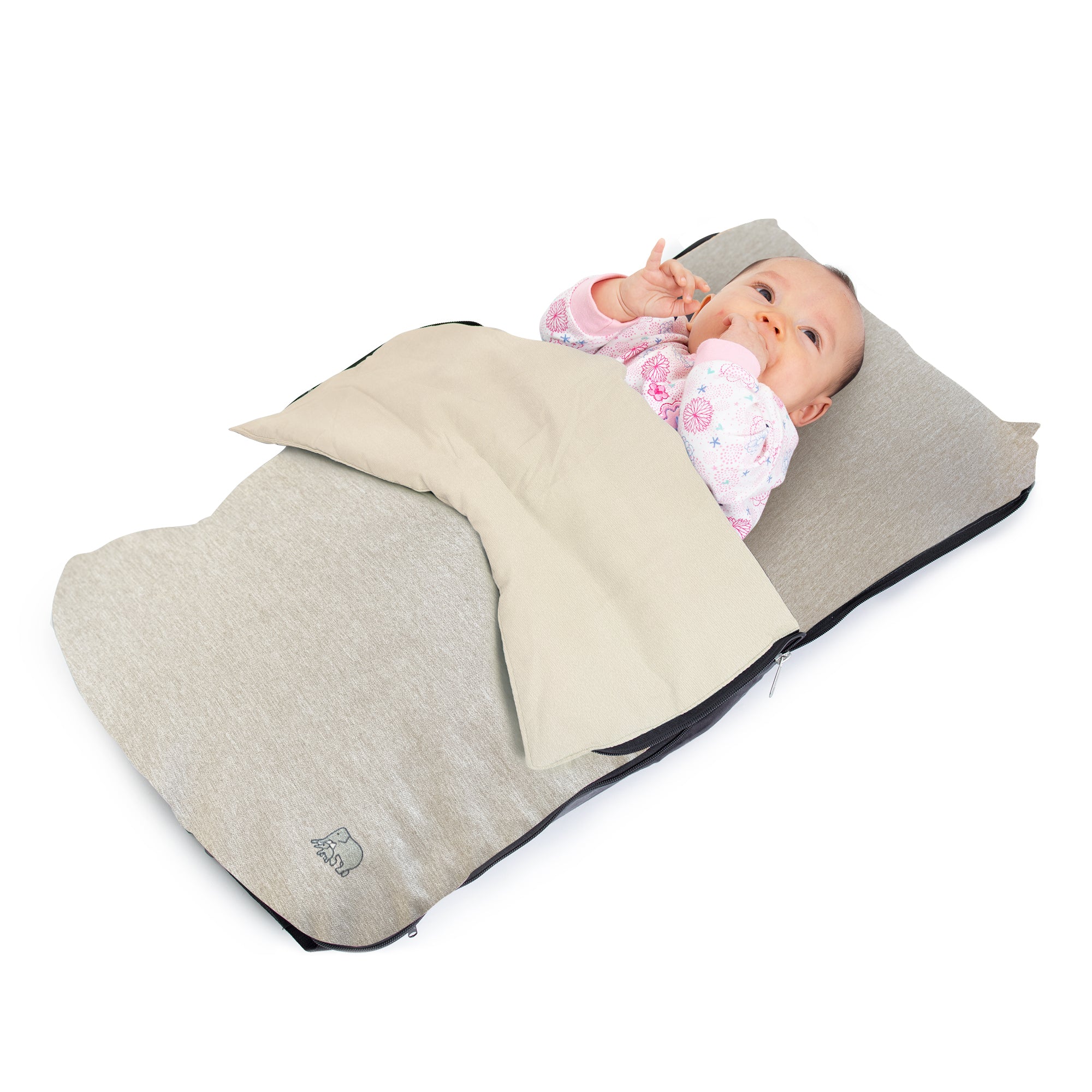 DERYAN AirTraveller Airplane cot - Reisekissen mit Matratze - kompakt gefaltet - Creme