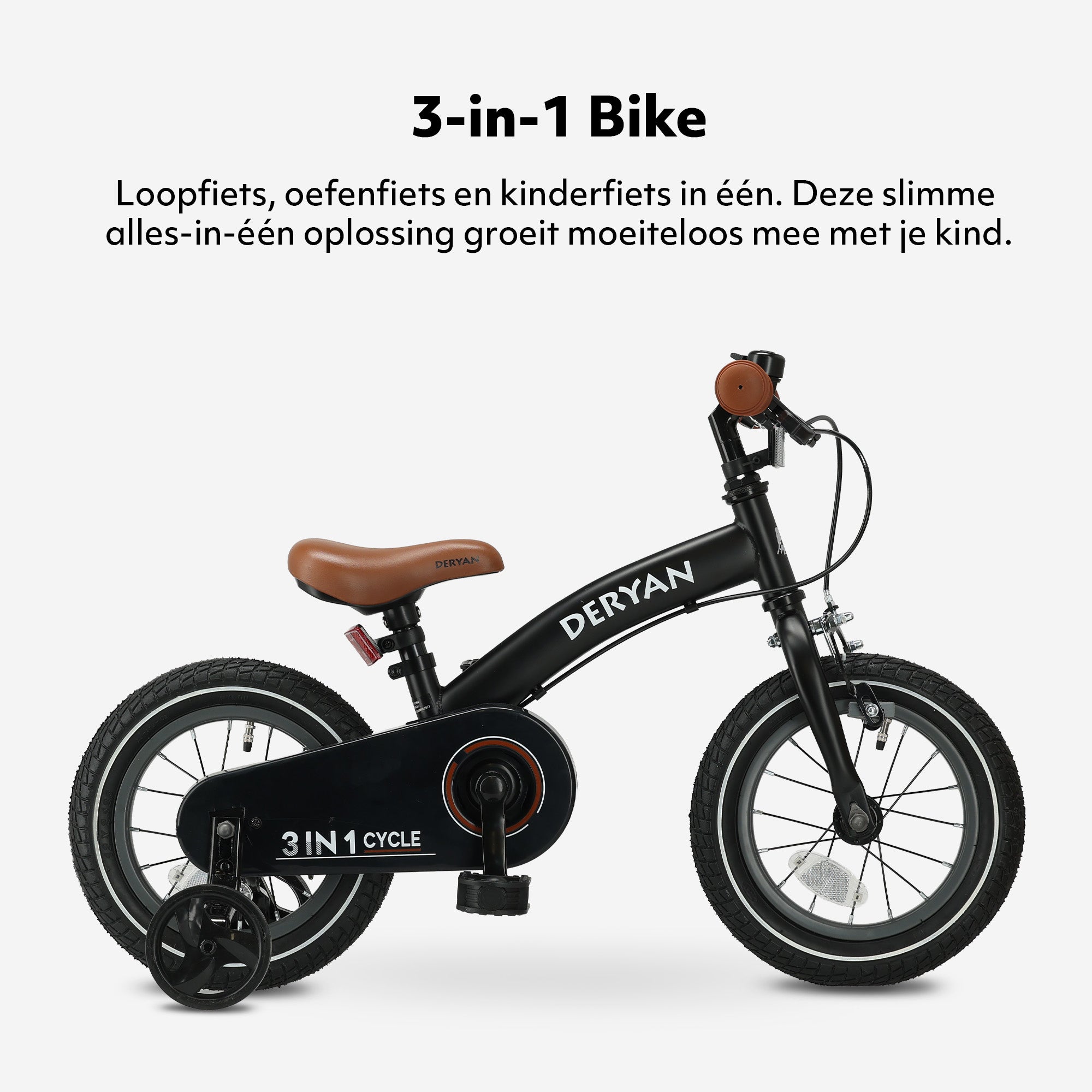 Luxus Kinderfahrrad 12 Zoll - 3 in 1 - Balance Fahrrad Schwarz
