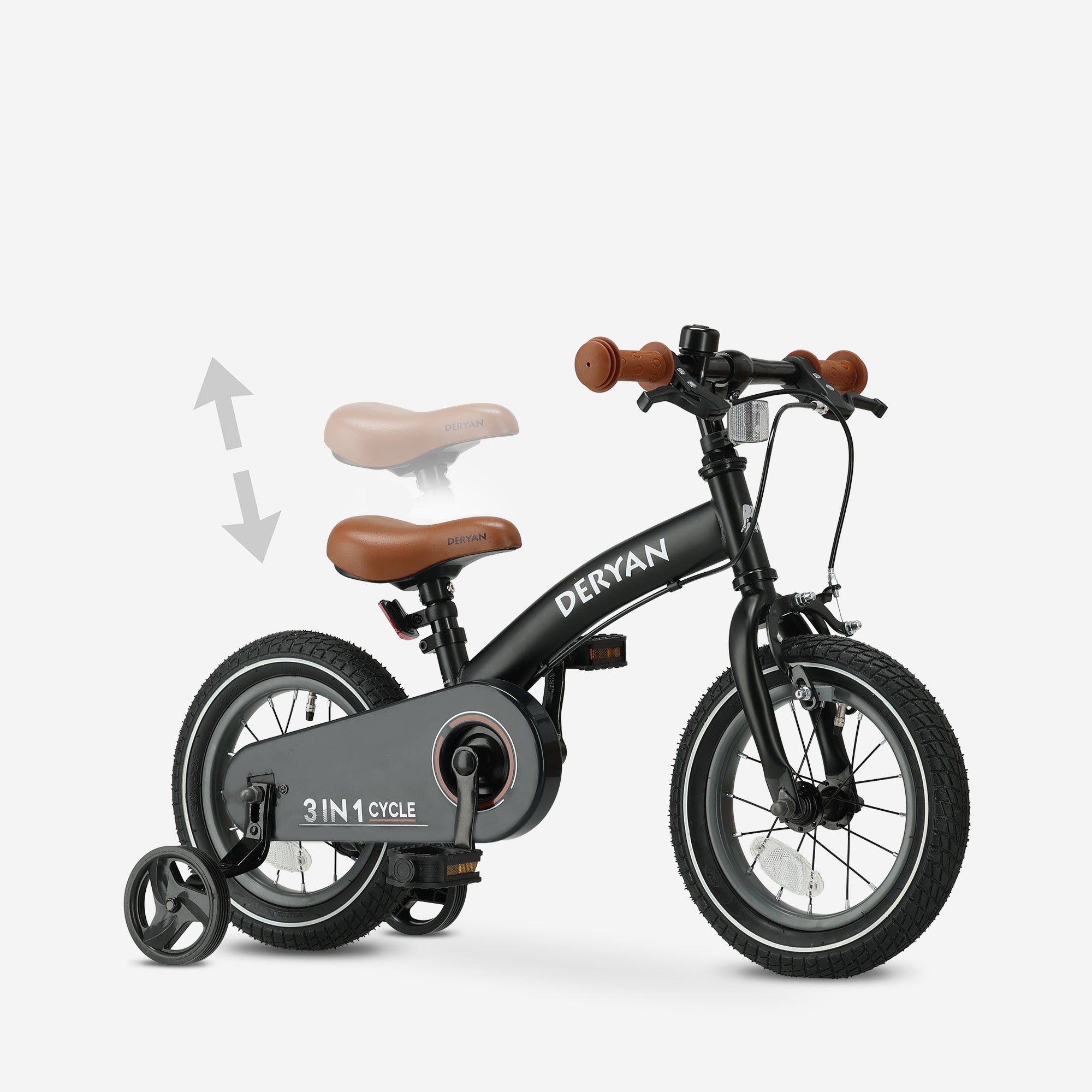 Luxus Kinderfahrrad 12 Zoll - 3 in 1 - Balance Fahrrad Schwarz