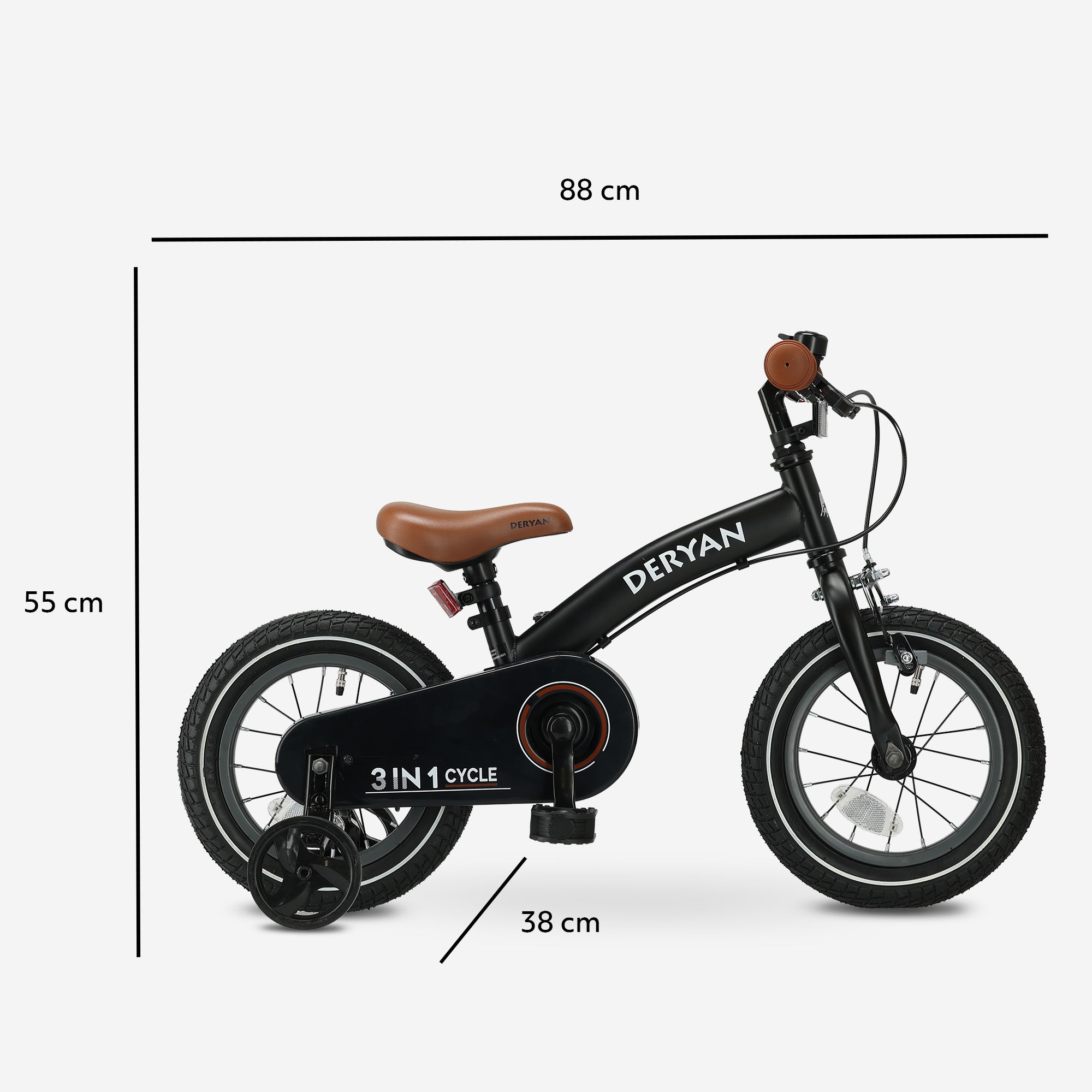 Luxus Kinderfahrrad 12 Zoll - 3 in 1 - Balance Fahrrad Schwarz