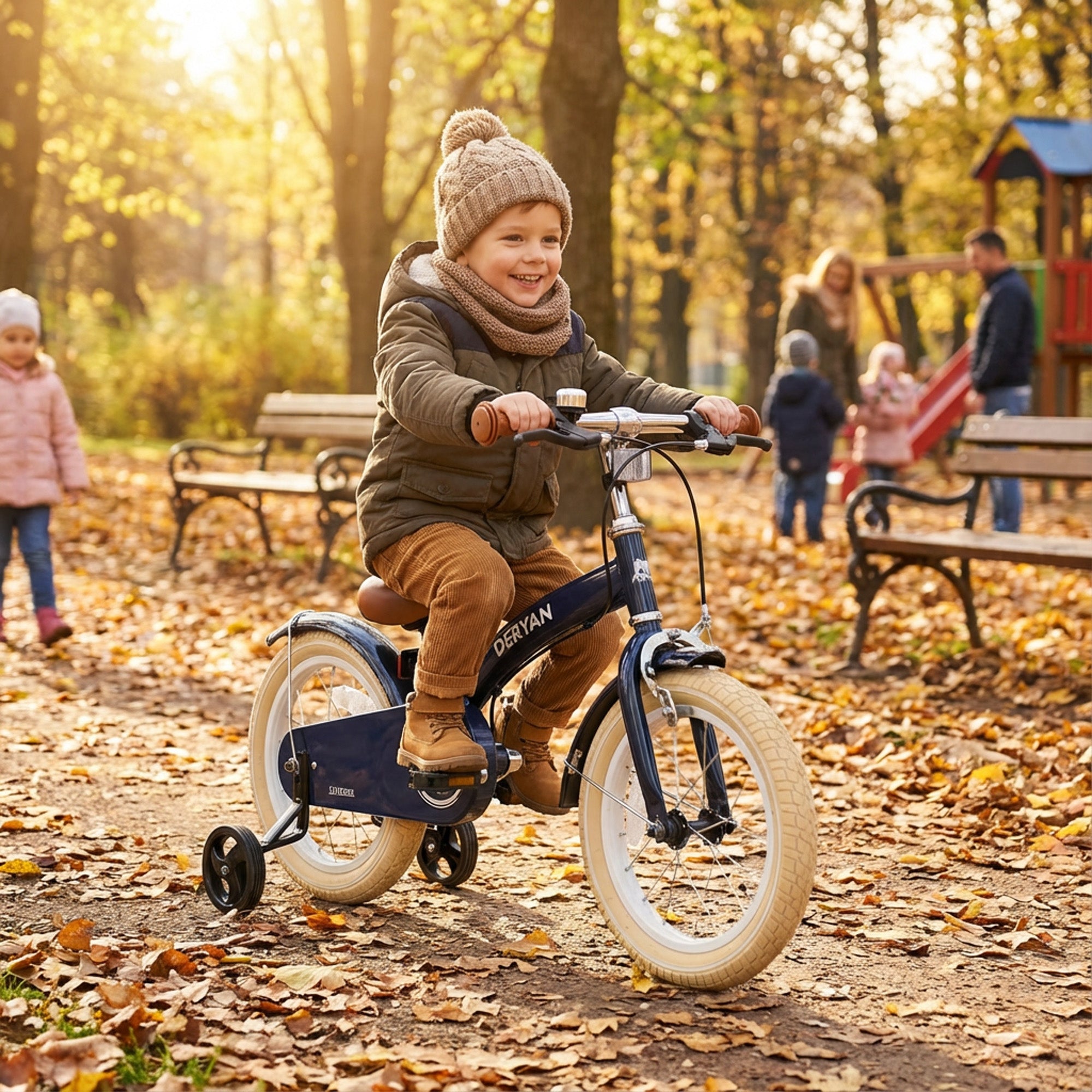 Deryan Luxe Kinderfiets 14 inch - 3 in 1 - loopfiets Blauw