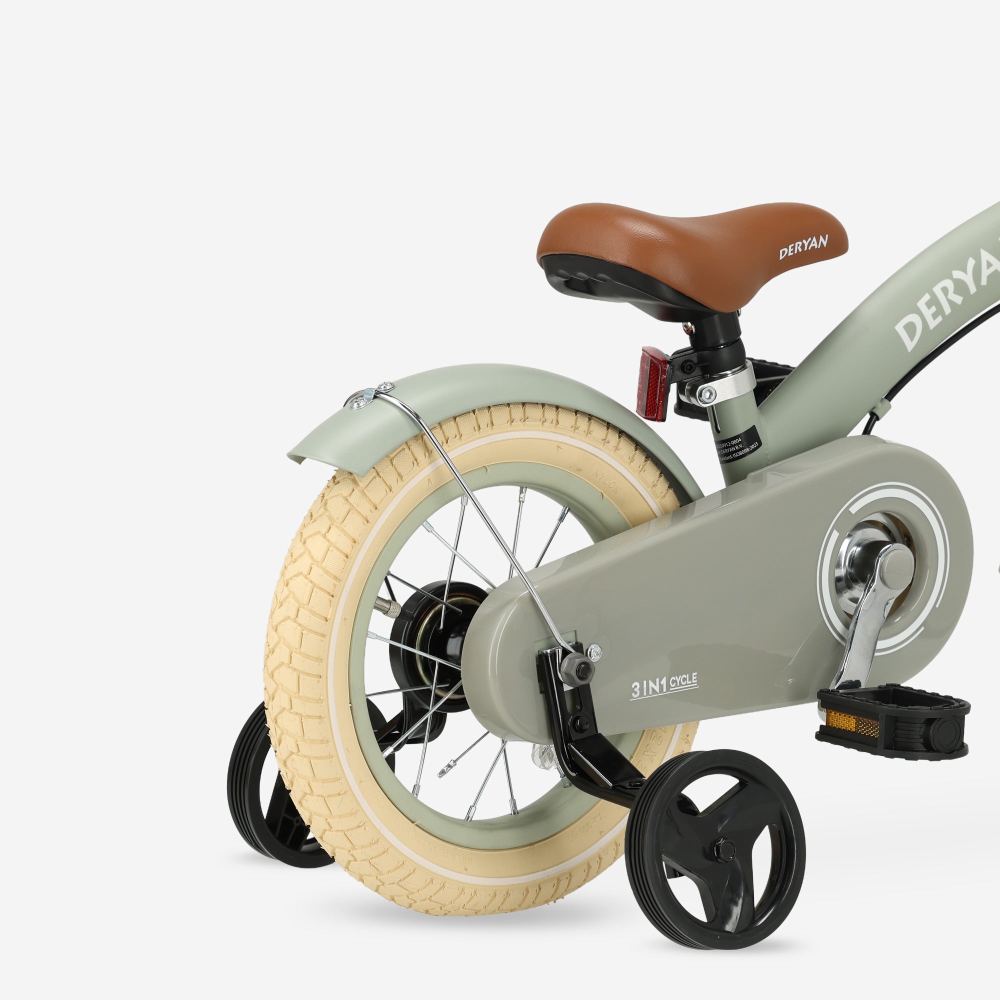 Deryan Luxe Kinderfiets 12 inch - 3 in 1 - loopfiets Groen