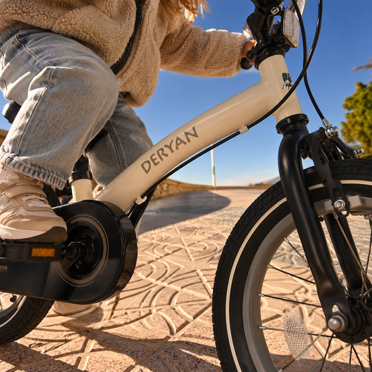 Deryan Luxe Kinderfiets 14 inch - 3 in 1 - loopfiets Sand