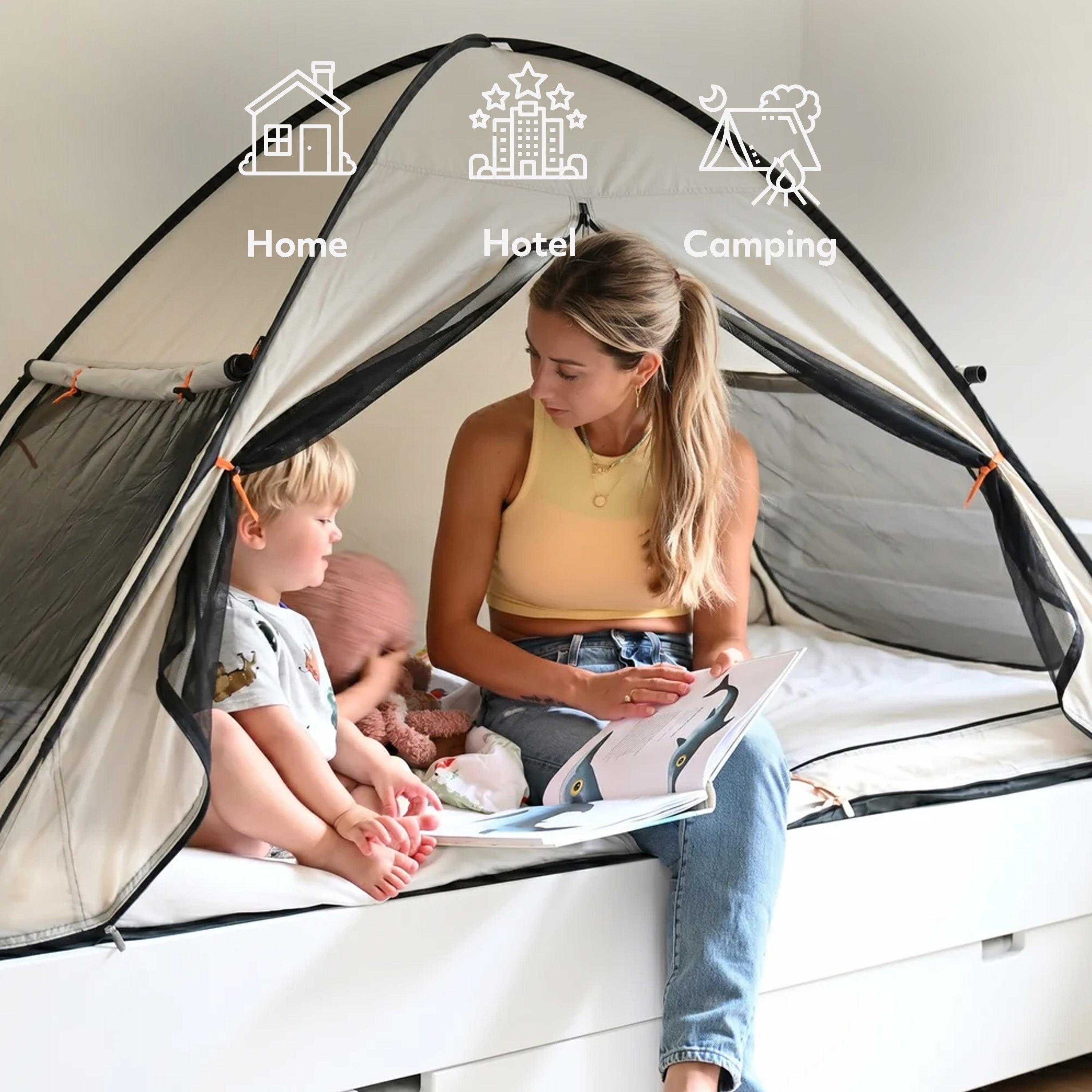 Bedtent Pop-Up Ivory - 200x90cm - Hoogste kwaliteit Muggennet