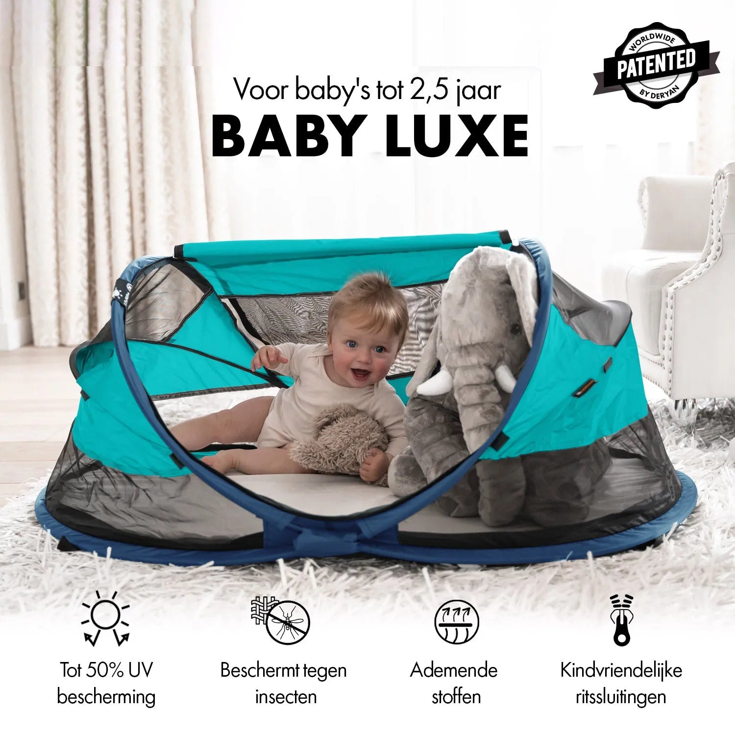 DERYAN Baby Luxe Campingbedje – Inclusief zelfopblaasbare matras - Ocean