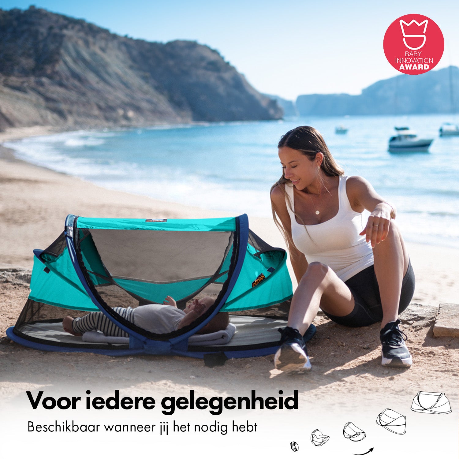 DERYAN Baby Luxe Campingbedje – Inclusief zelfopblaasbare matras - Ocean