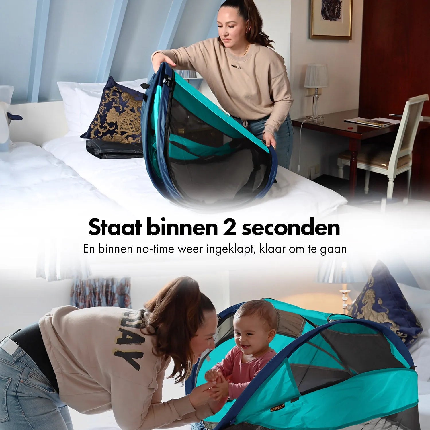 DERYAN Baby Luxe Campingbedje – Inclusief zelfopblaasbare matras - Ocean