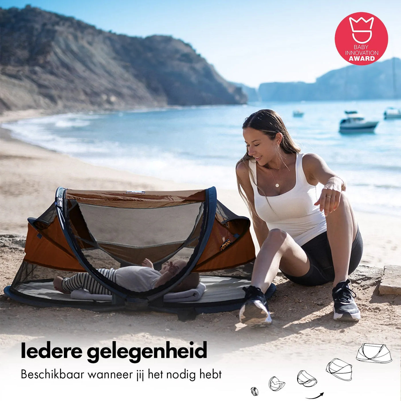 DERYAN Lit de camping Baby Luxury - Matelas autogonflant inclus - Caramel